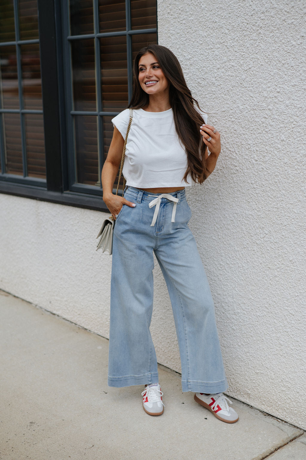 Washed Front Tie Pants-Denim