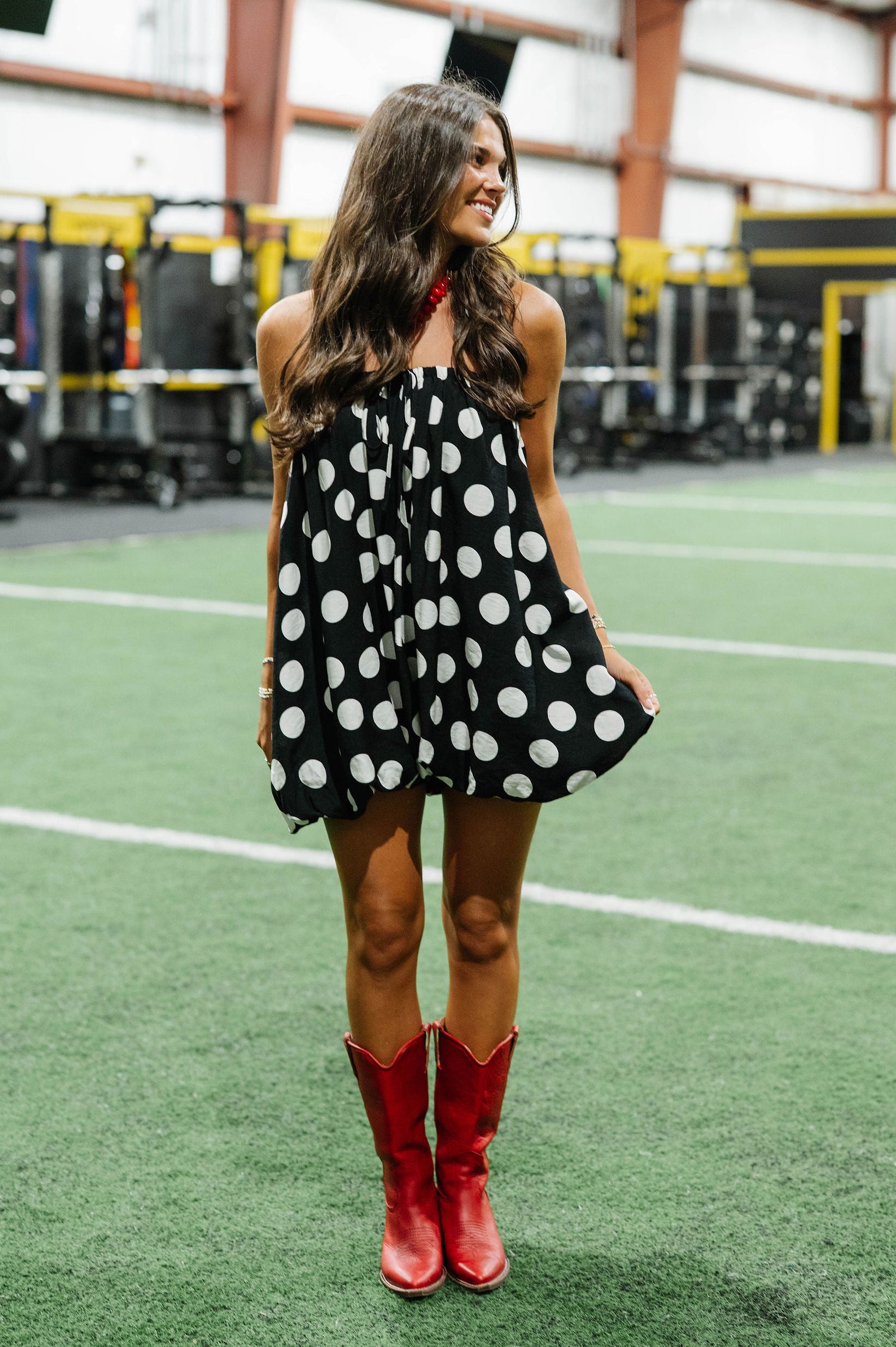Polka Dot Strapless Bubble Romper-Black