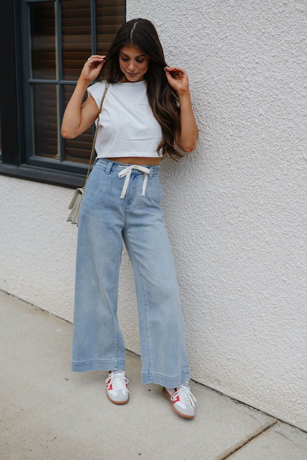 Washed Front Tie Pants-Denim