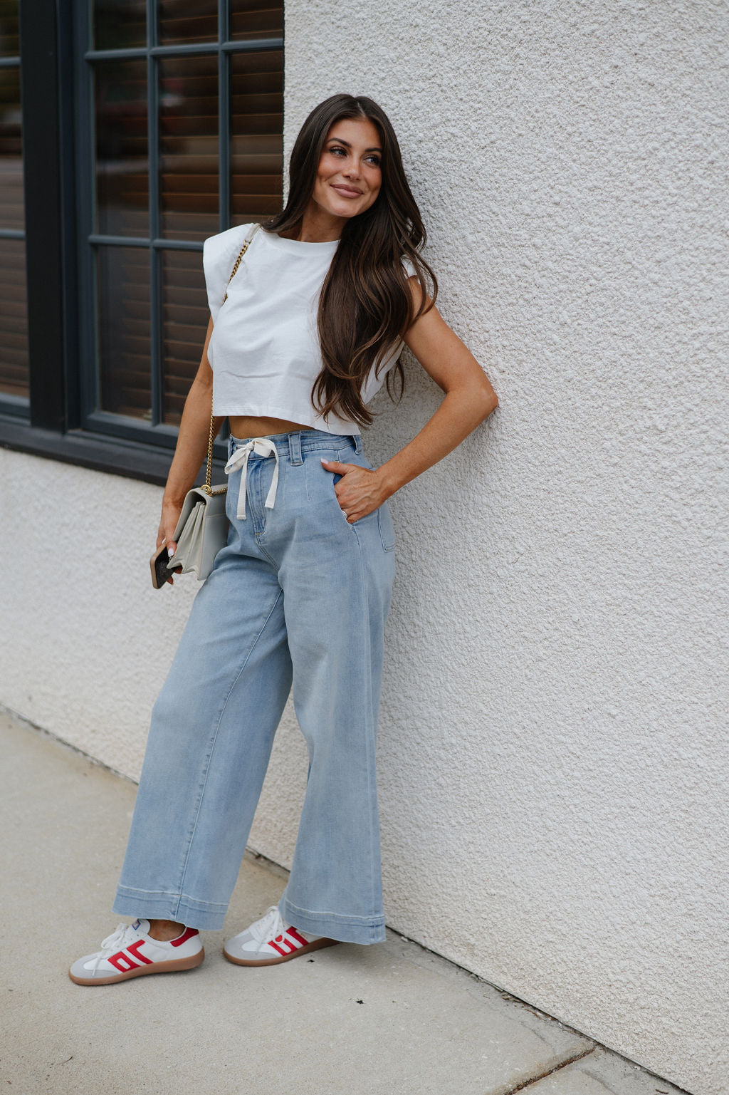 Washed Front Tie Pants-Denim
