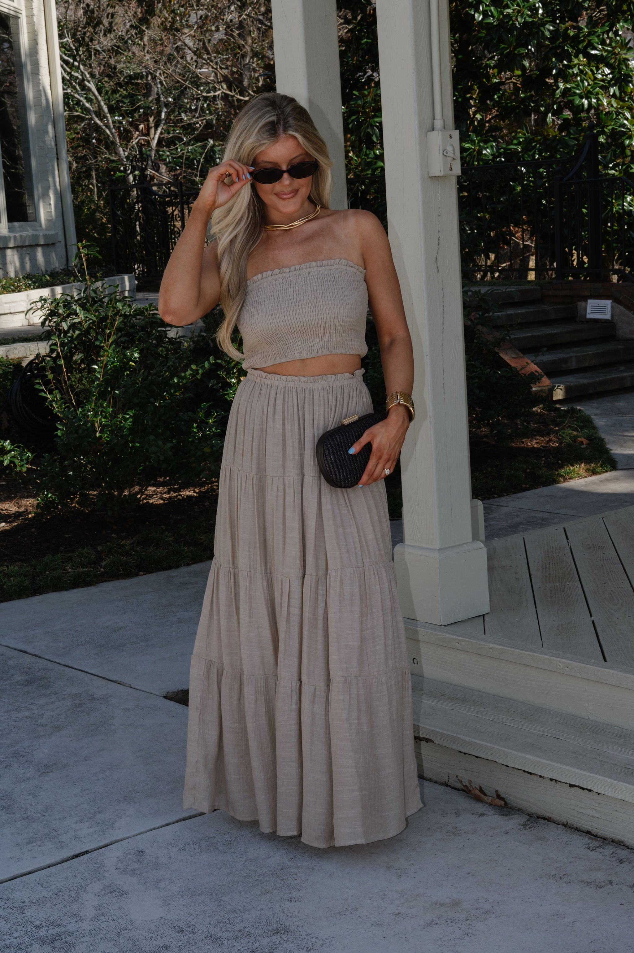 Jenni Tiered Skirt Set-Taupe