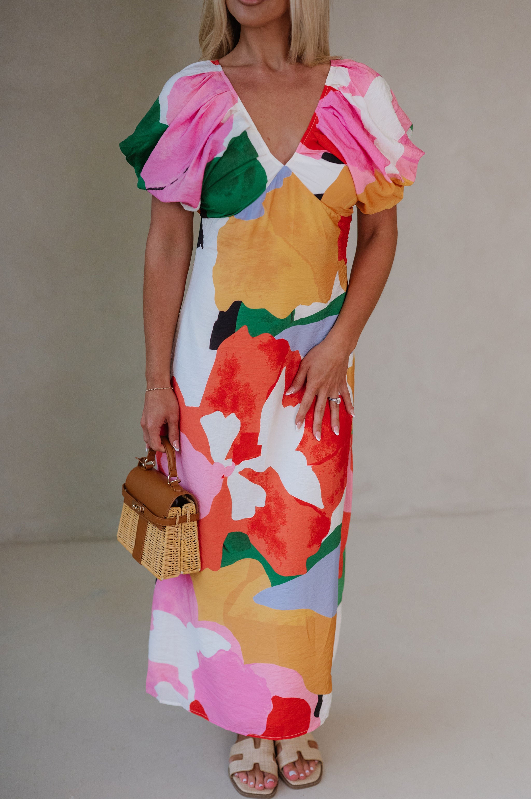 Keeley Puff Sleeve V-Neck Maxi Dress
