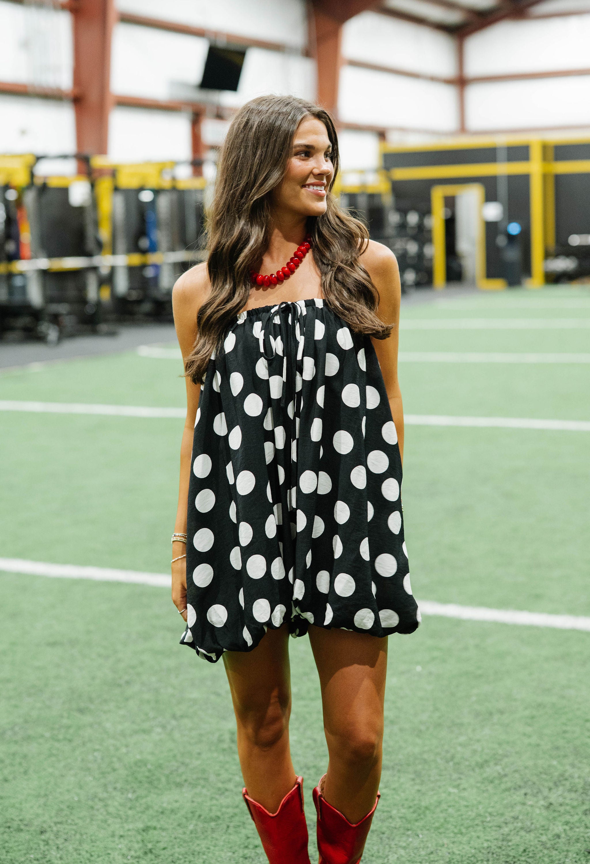 Polka Dot Strapless Bubble Romper-Black