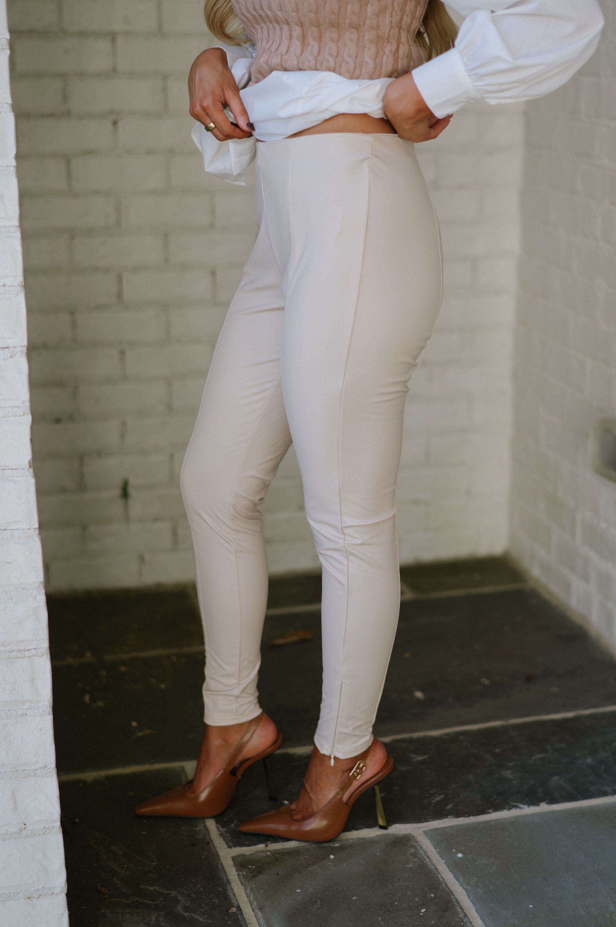 Hayden Faux Leather Leggings- Beige