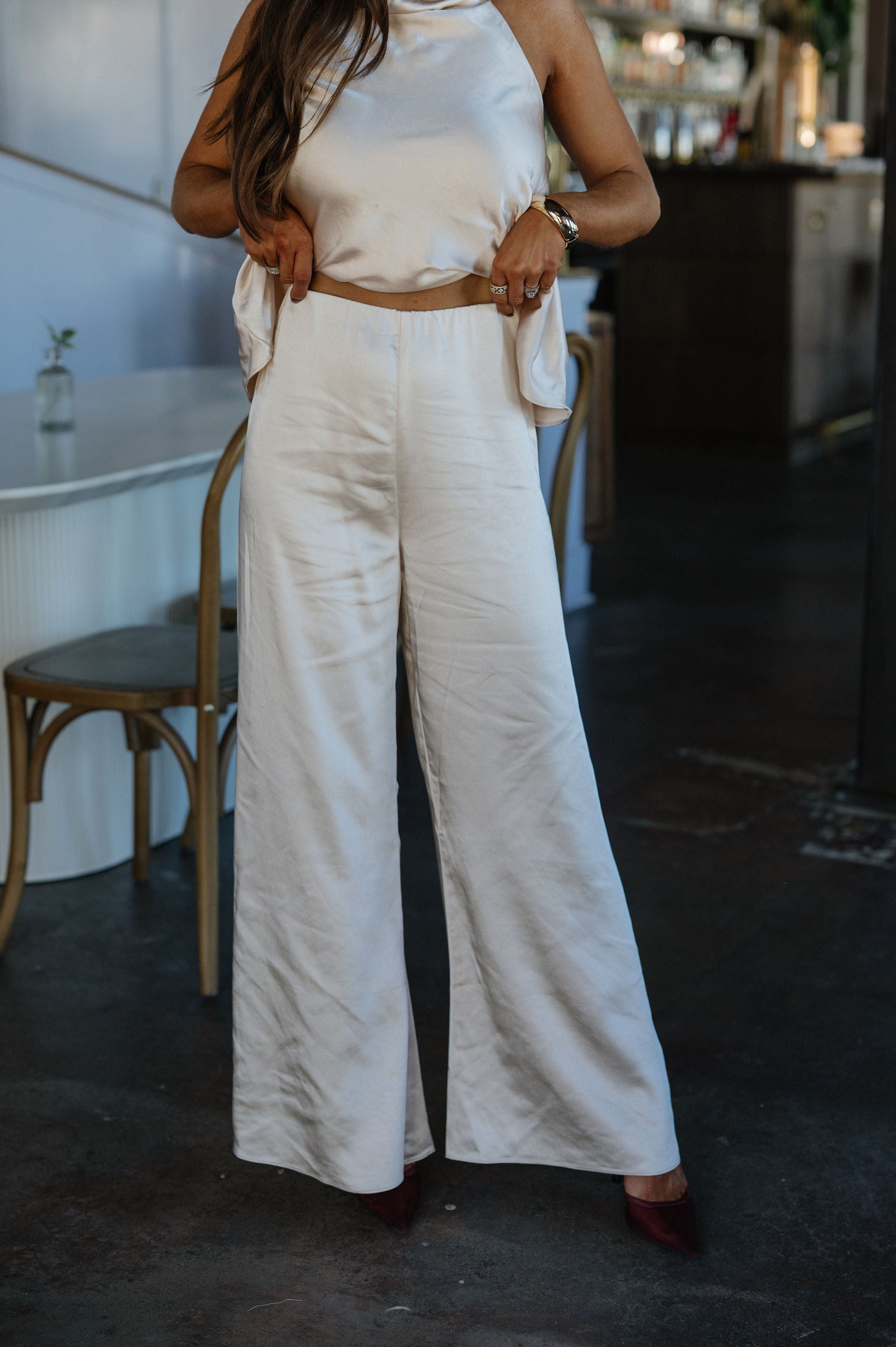 Cordie Satin Pants-Champagne