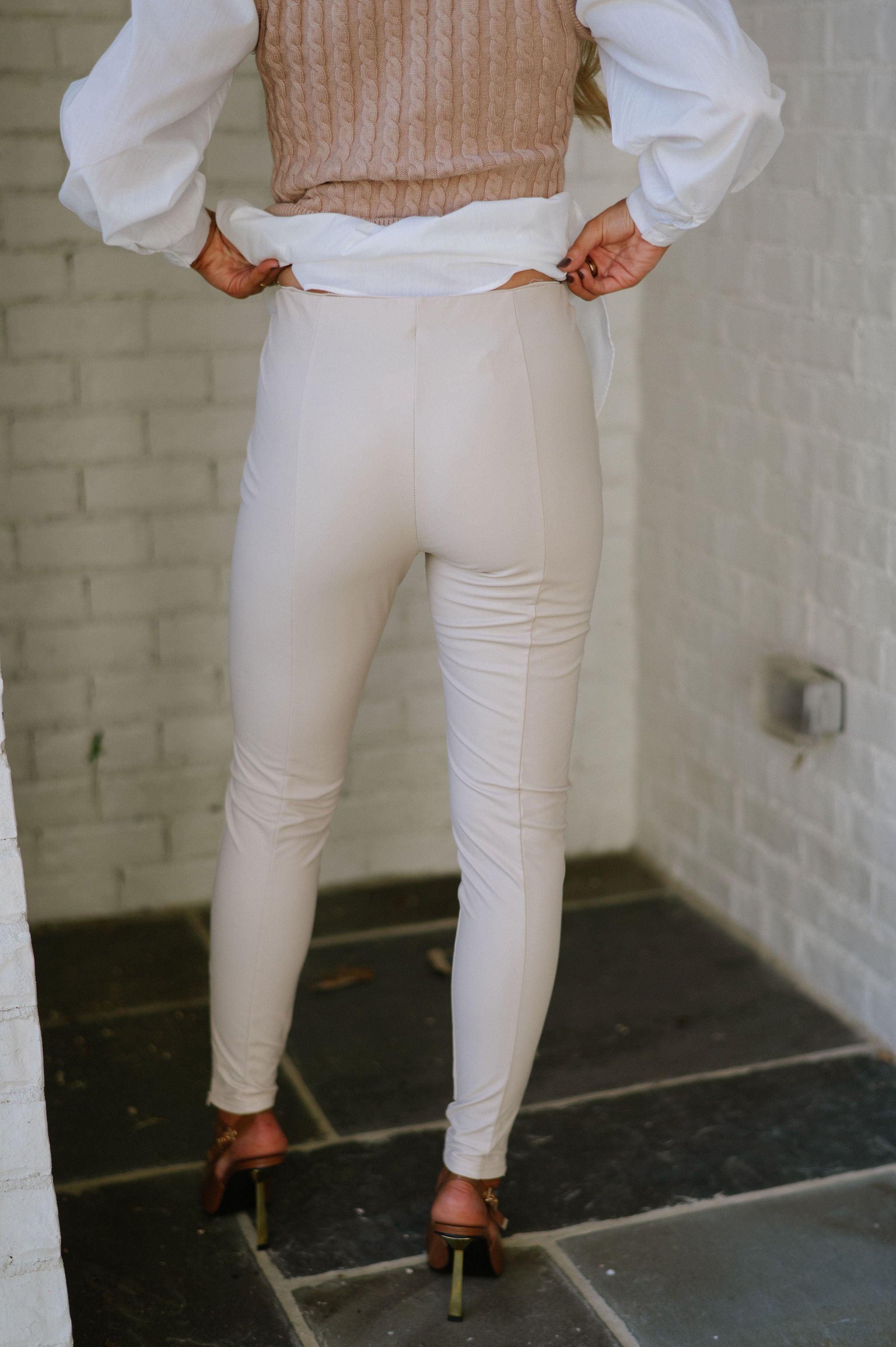 Hayden Faux Leather Leggings- Beige