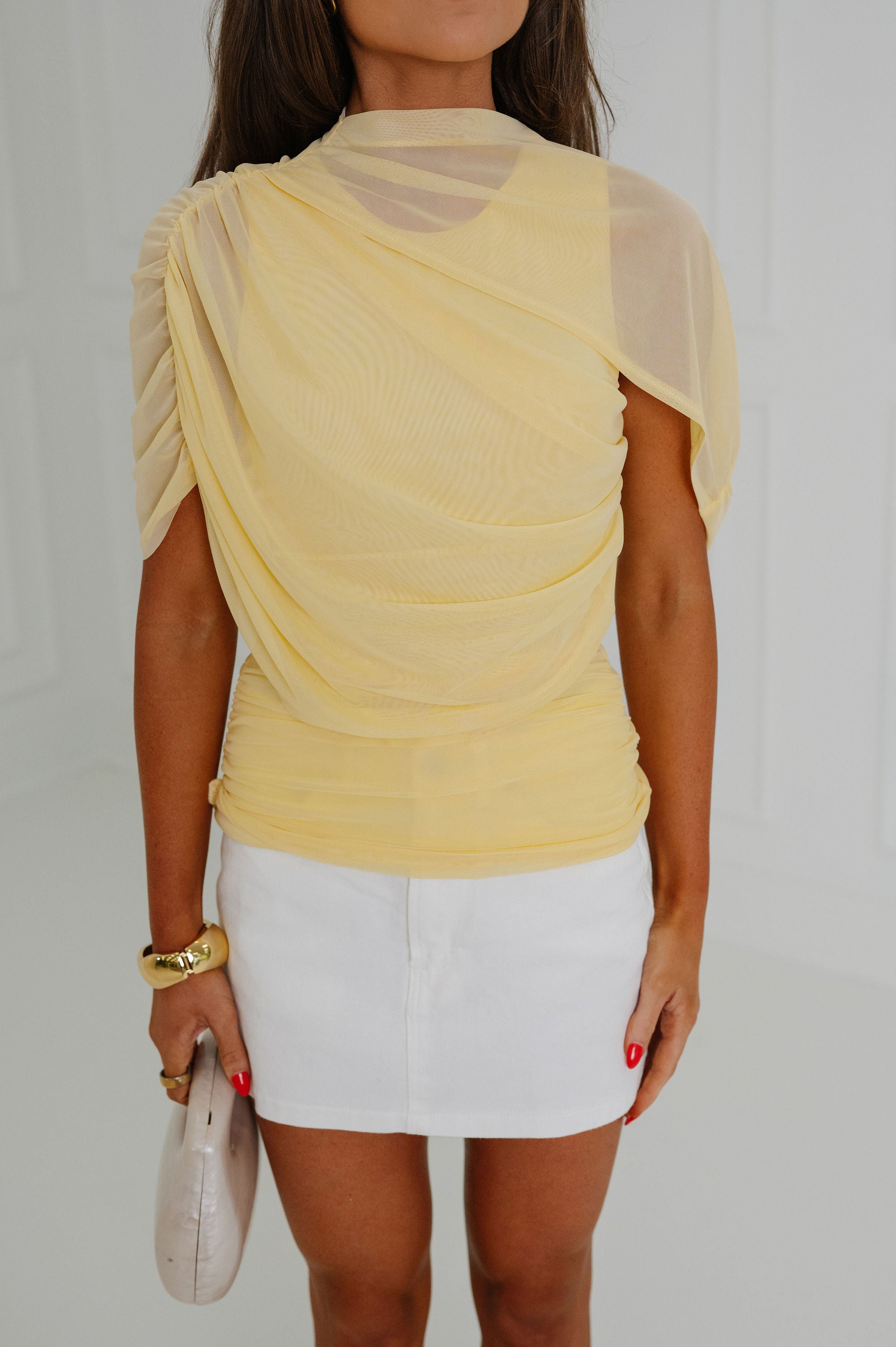 Abigail Ruched Top-Pastel Yellow