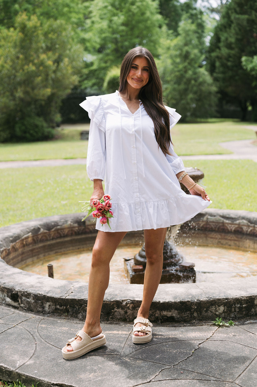 Delilah Flutter Sleeve Dress- White