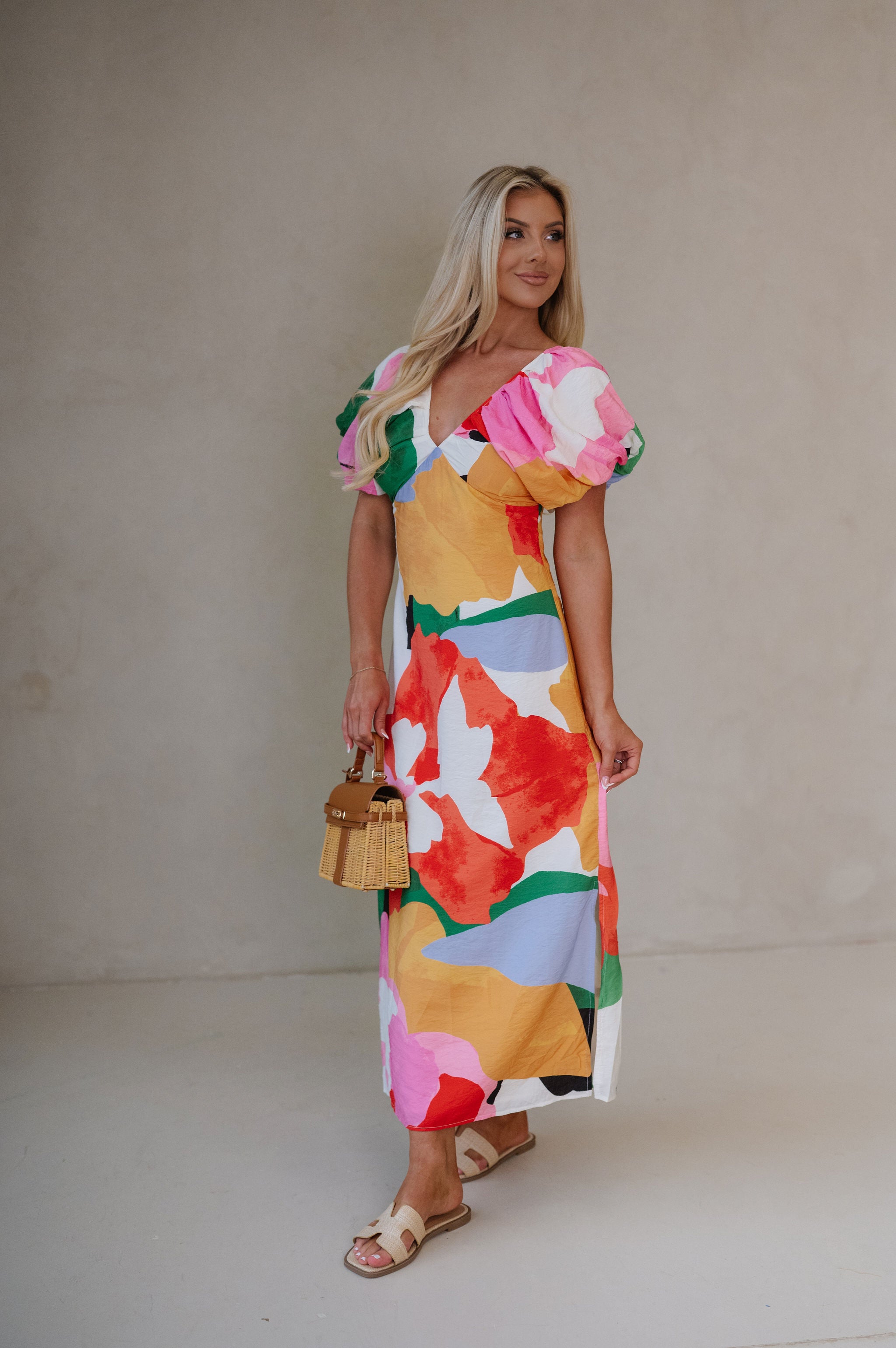 Keeley Puff Sleeve V-Neck Maxi Dress