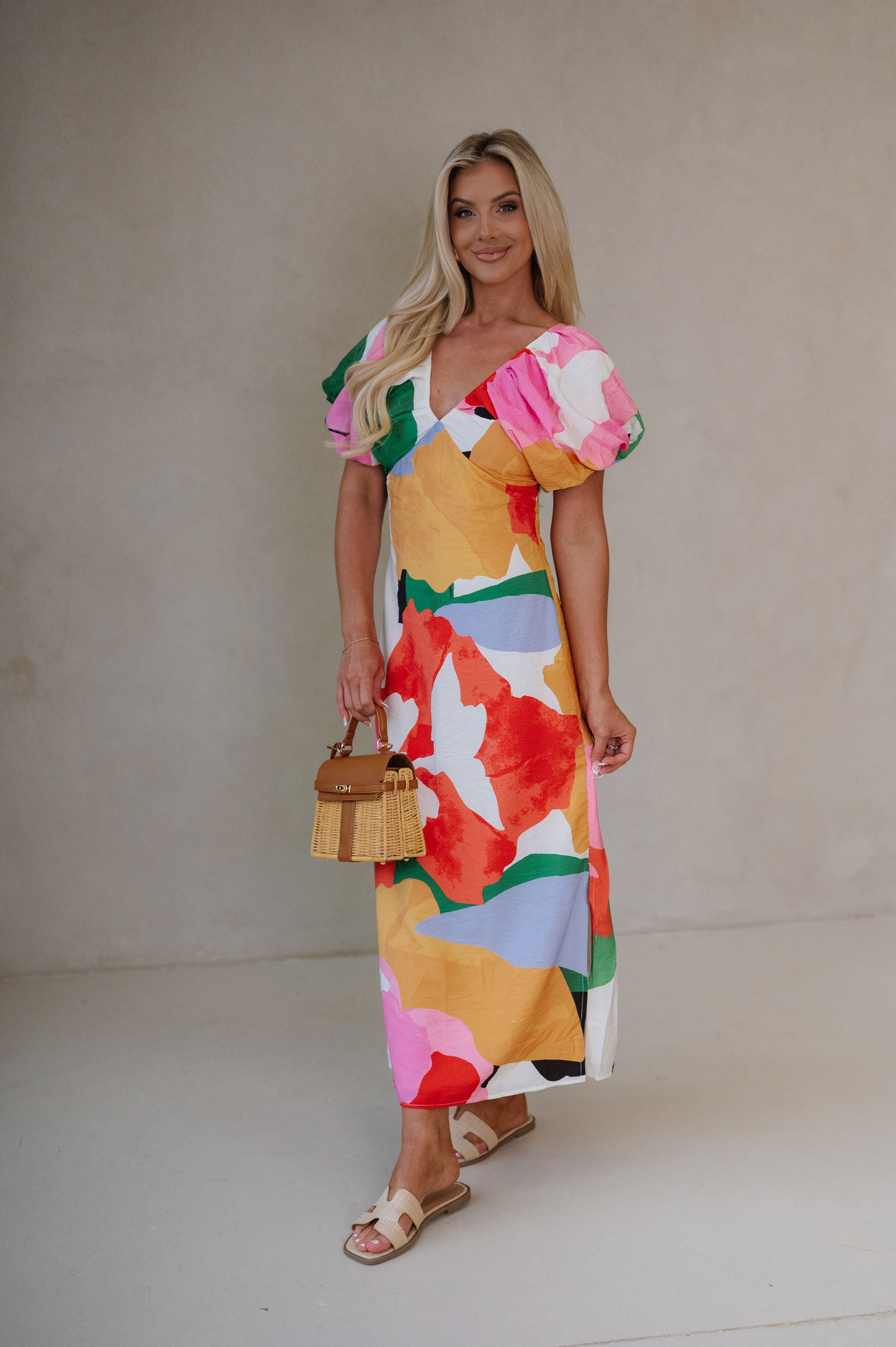 Keeley Puff Sleeve V-Neck Maxi Dress