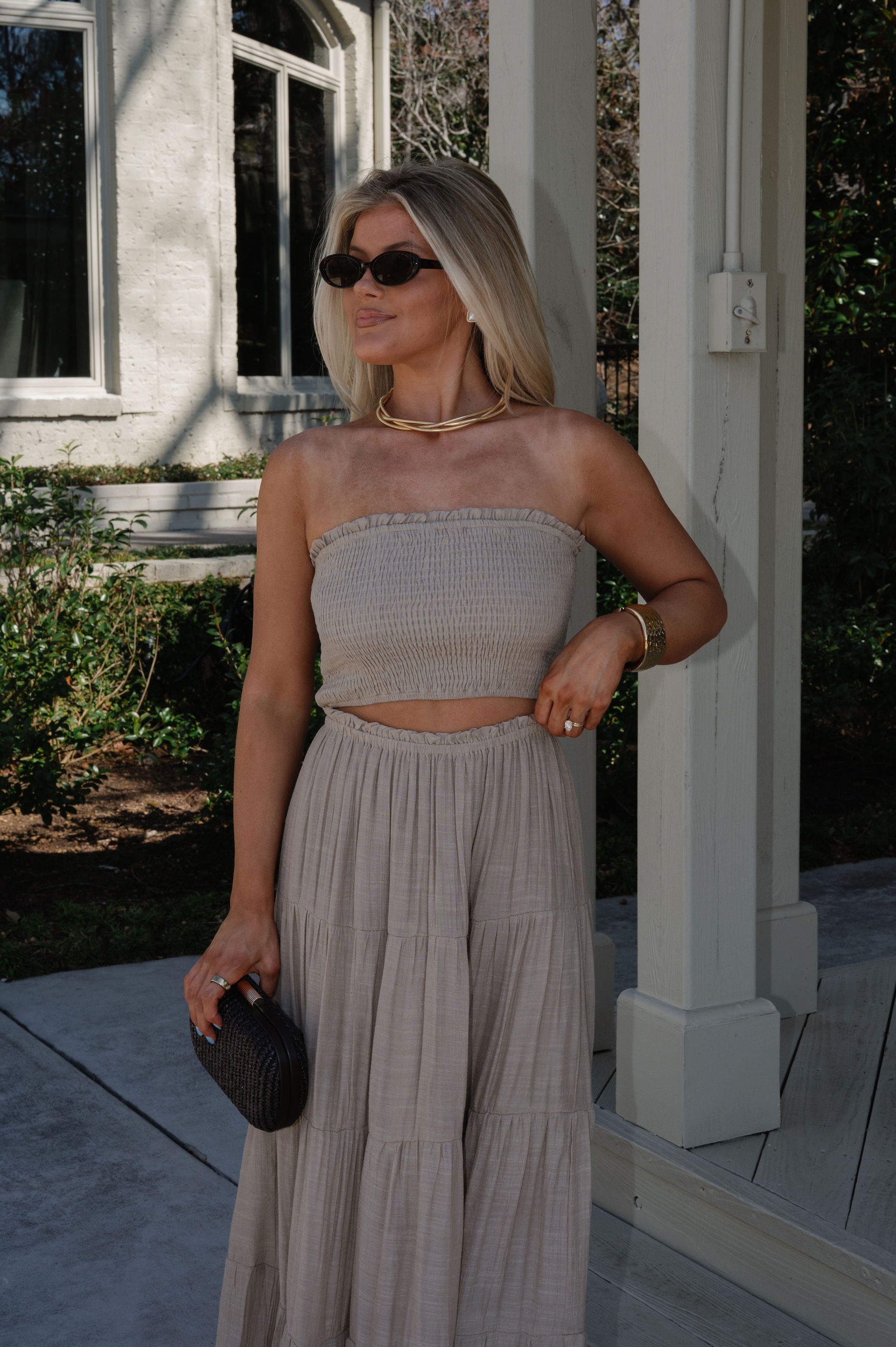 Jenni Tiered Skirt Set-Taupe