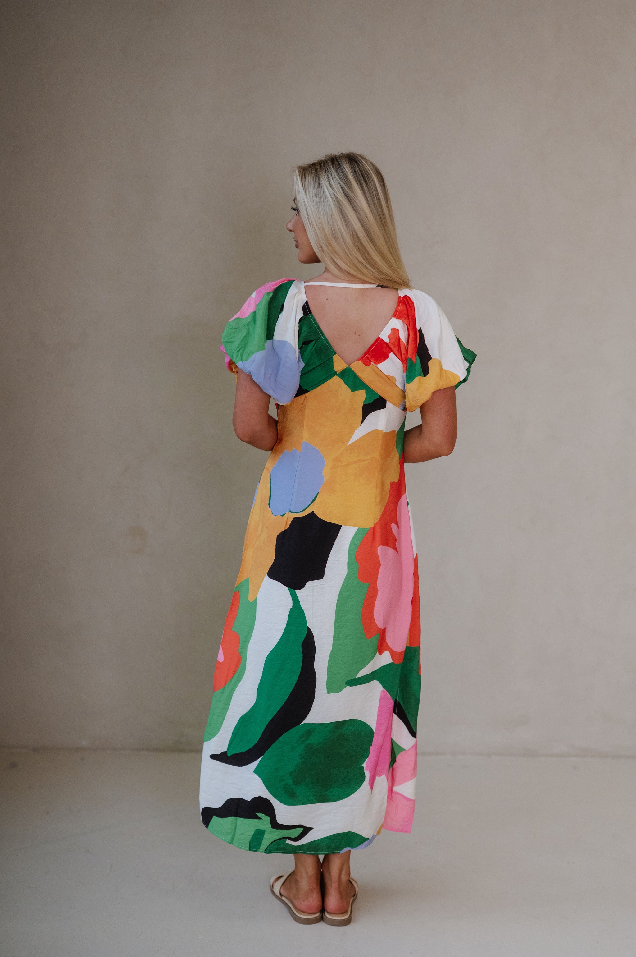 Keeley Puff Sleeve V-Neck Maxi Dress