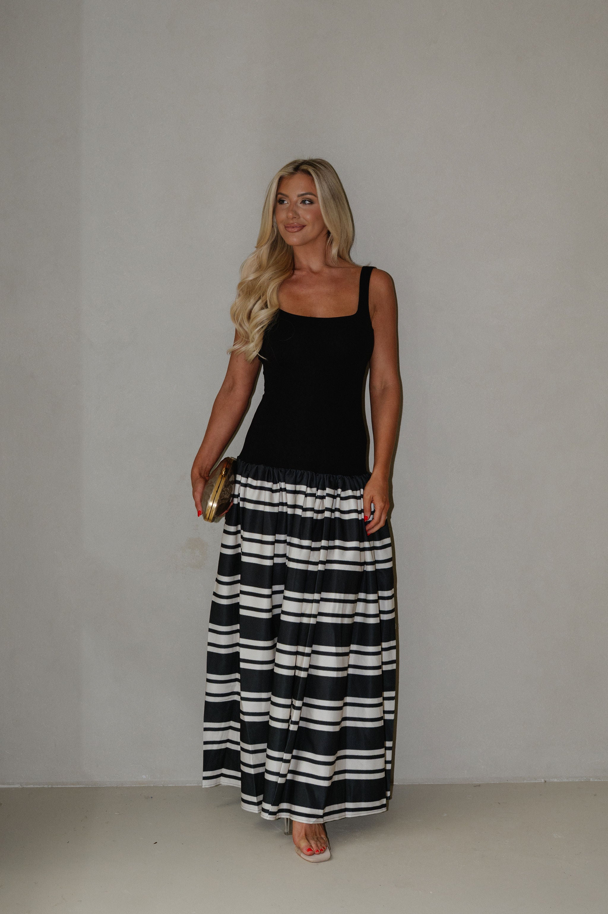 Elina Stripe Maxi Dress-Black