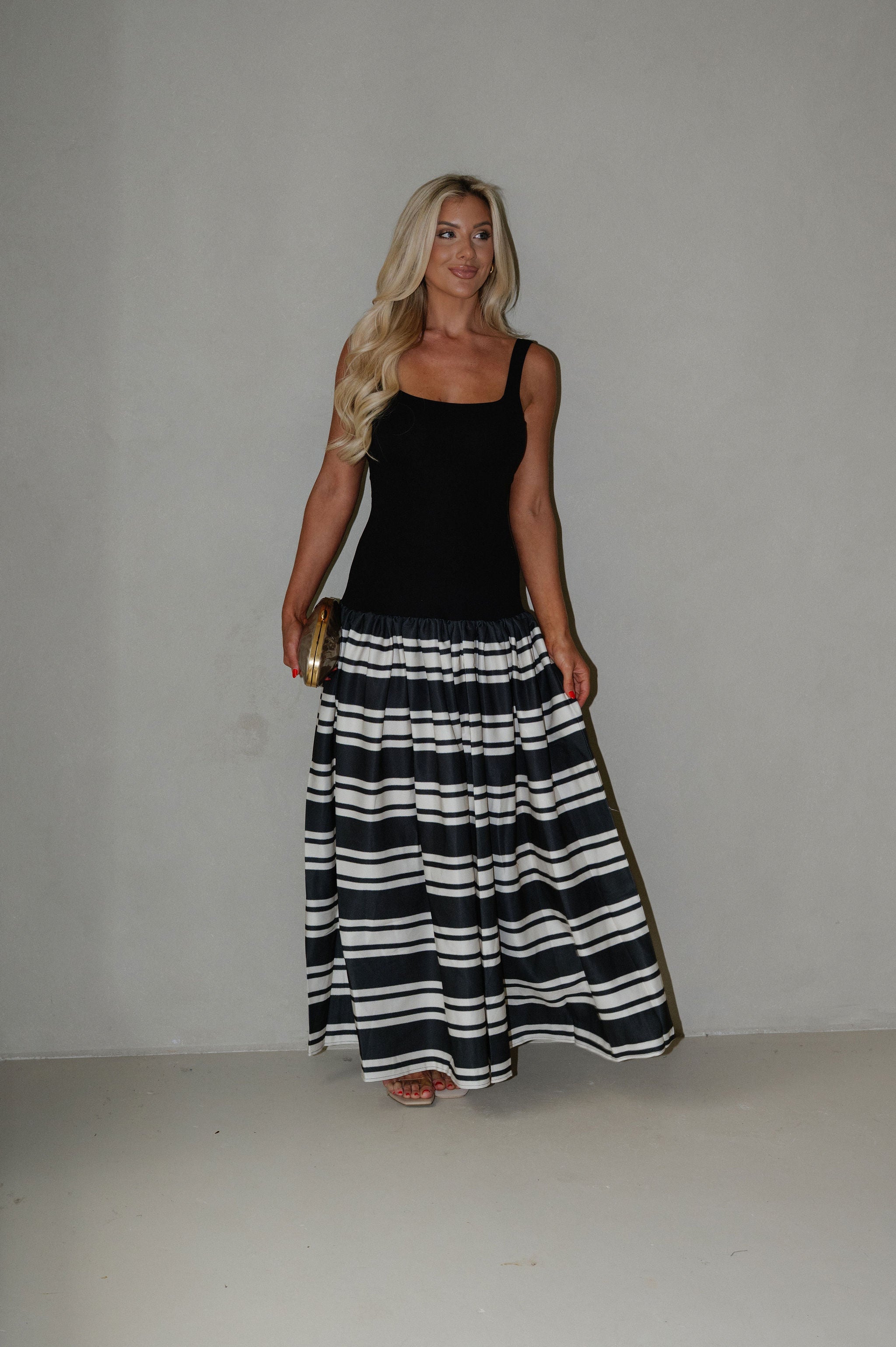 Elina Stripe Maxi Dress-Black