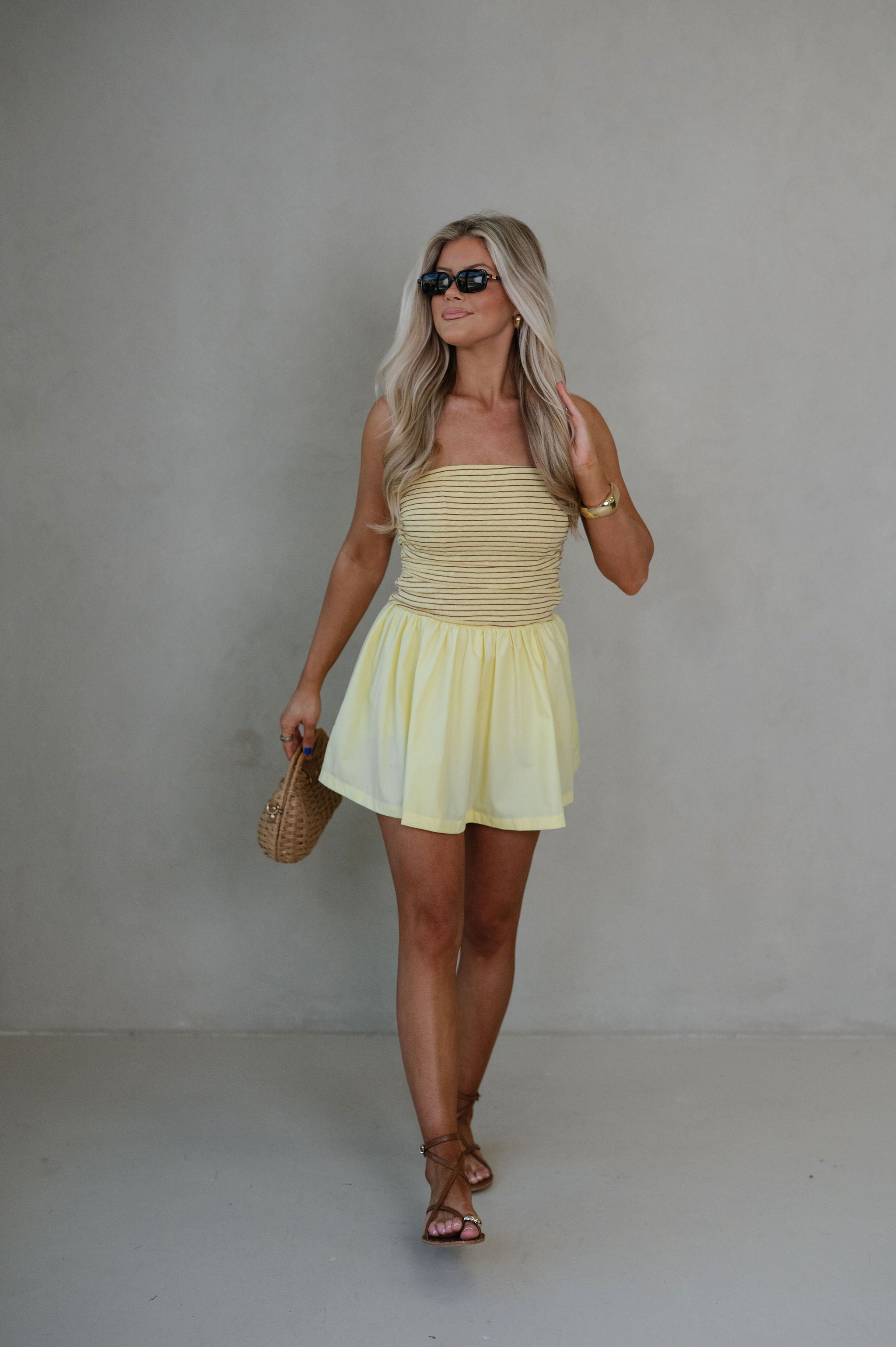 Charleston Mini Dress-Yellow