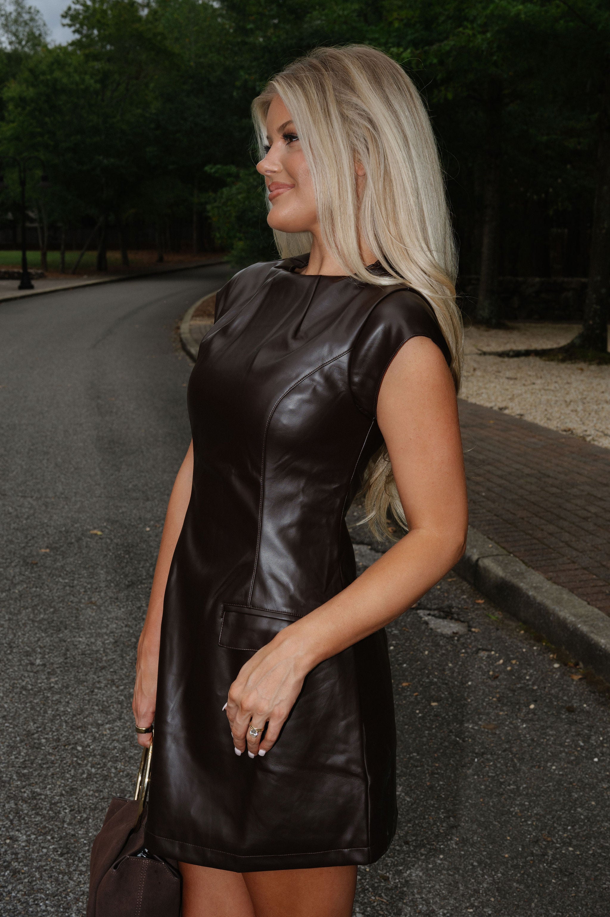 Avah Leather Mini Dress-Dark Chocolate
