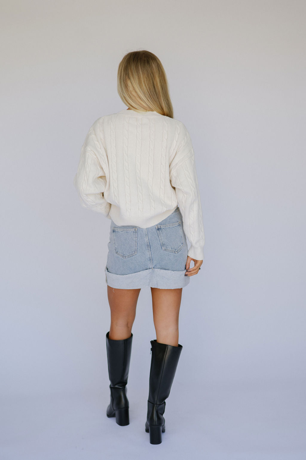 Bow Detail Cable Sweater-Cream