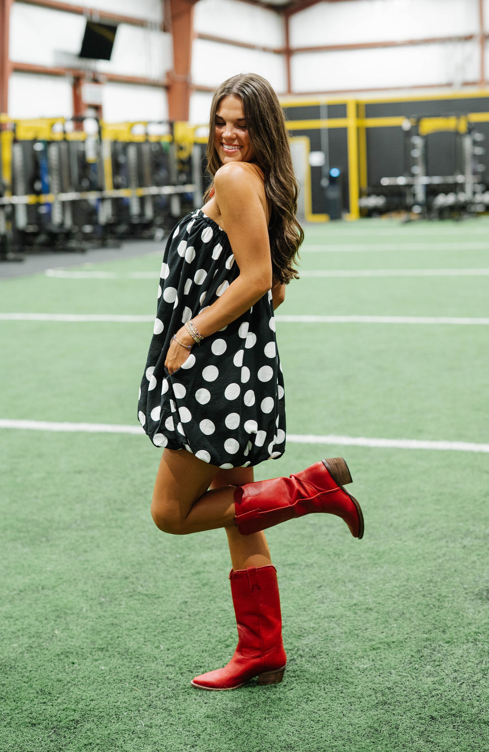 Polka Dot Strapless Bubble Romper-Black