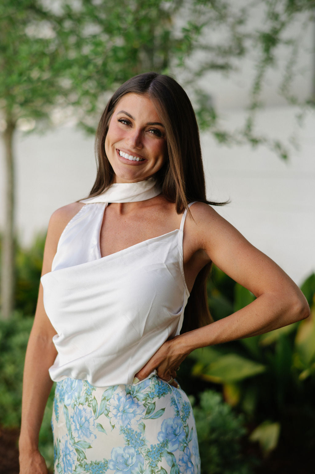 Satin Scarf Neck Top-Champgane