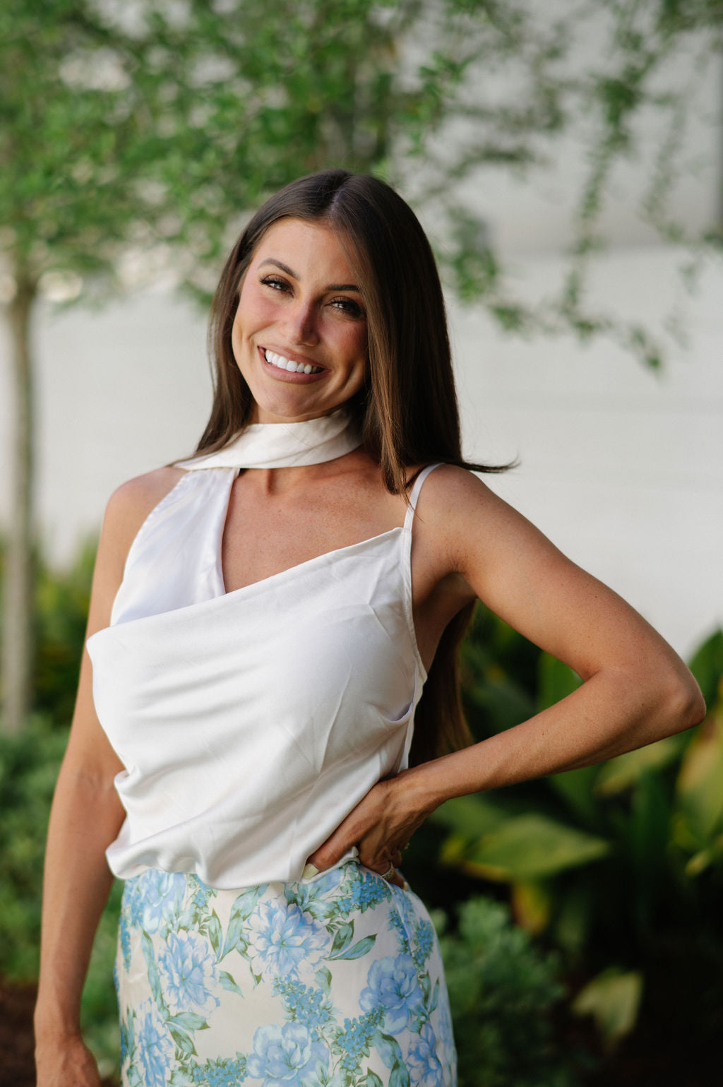 Satin Scarf Neck Top-Champgane