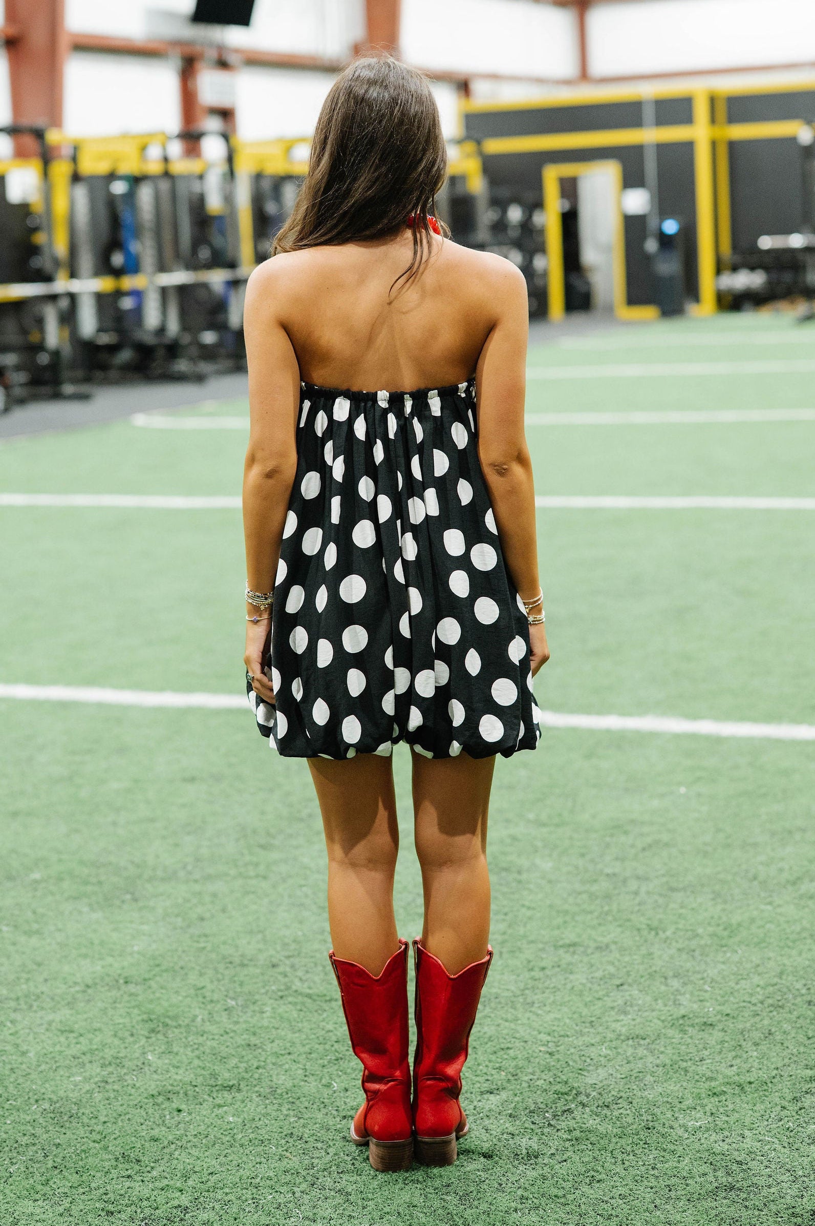 Polka Dot Strapless Bubble Romper-Black