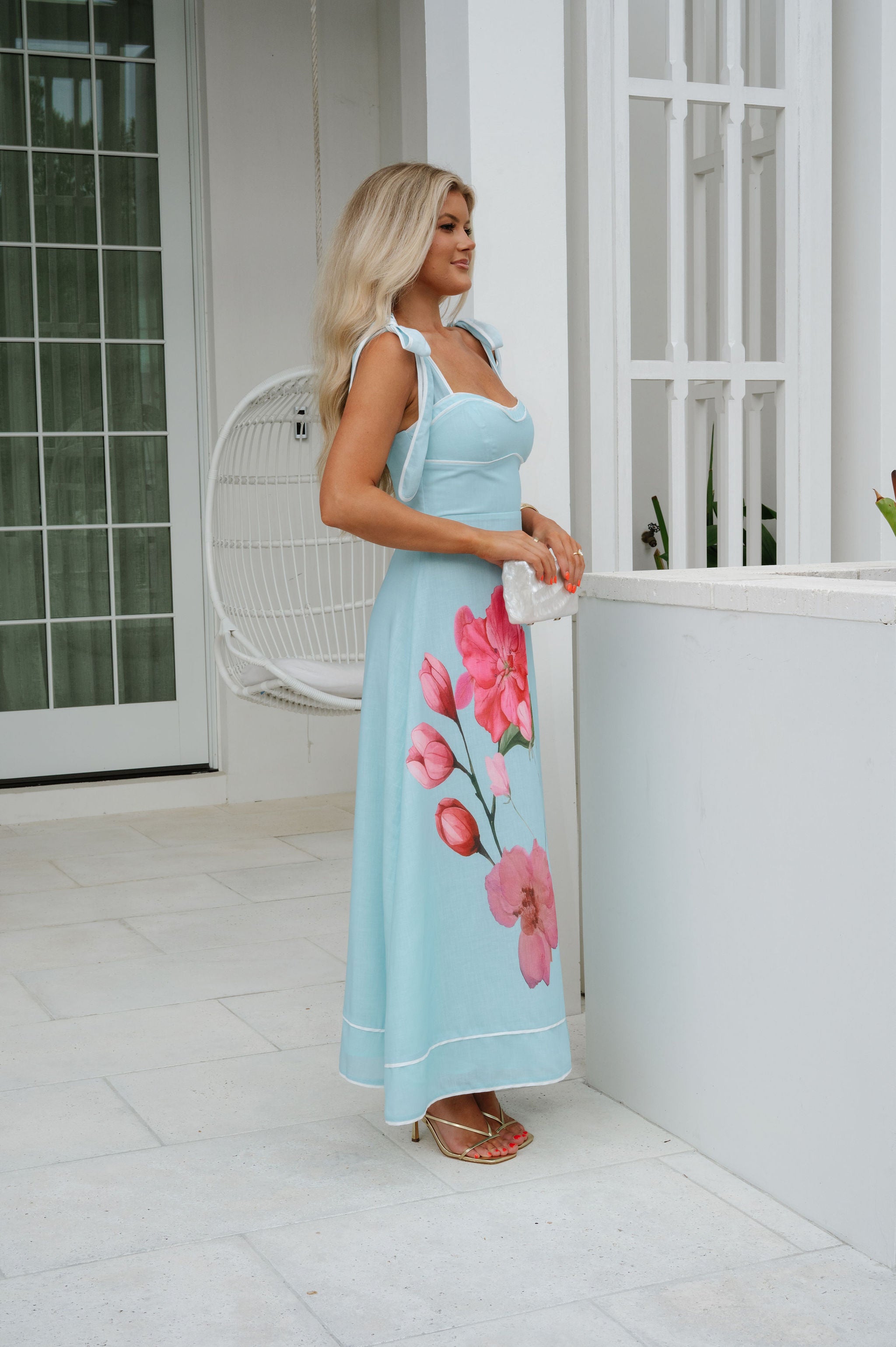 Frankie Floral Maxi Dress- Mint Blue