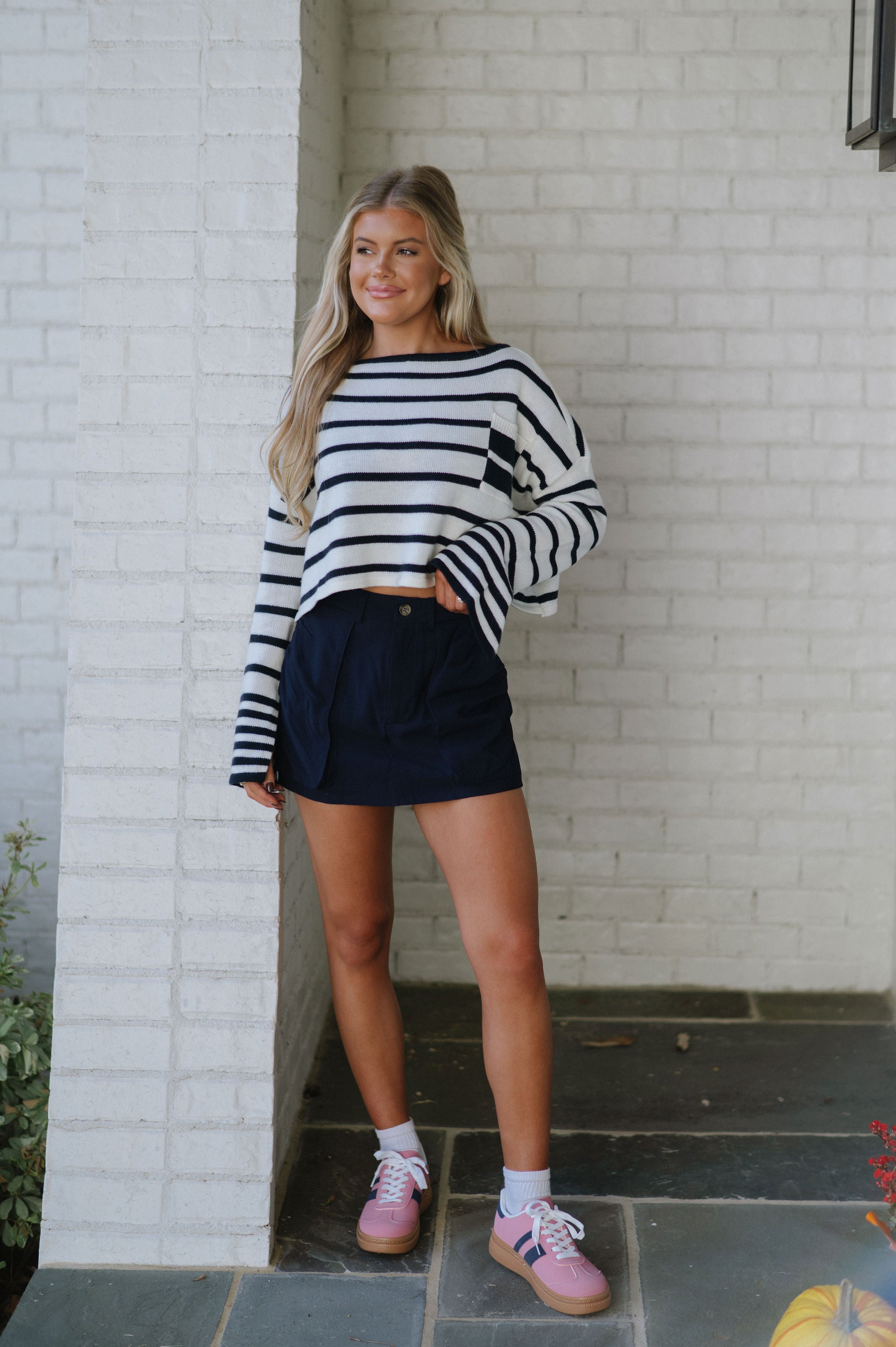 Shirring Pocket Mini Skirt-Navy