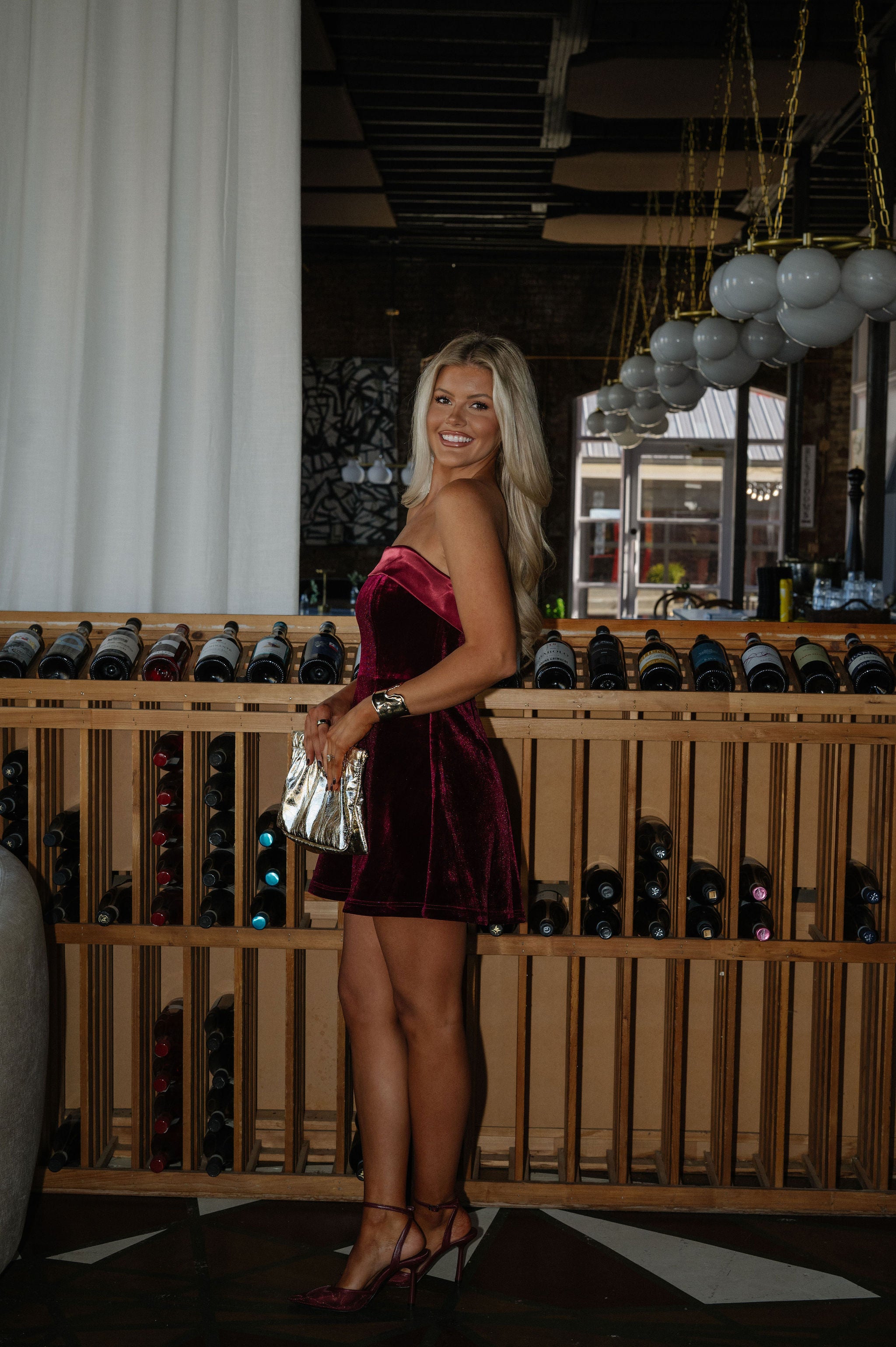 Noel Velvet Mini Dress-Burgundy