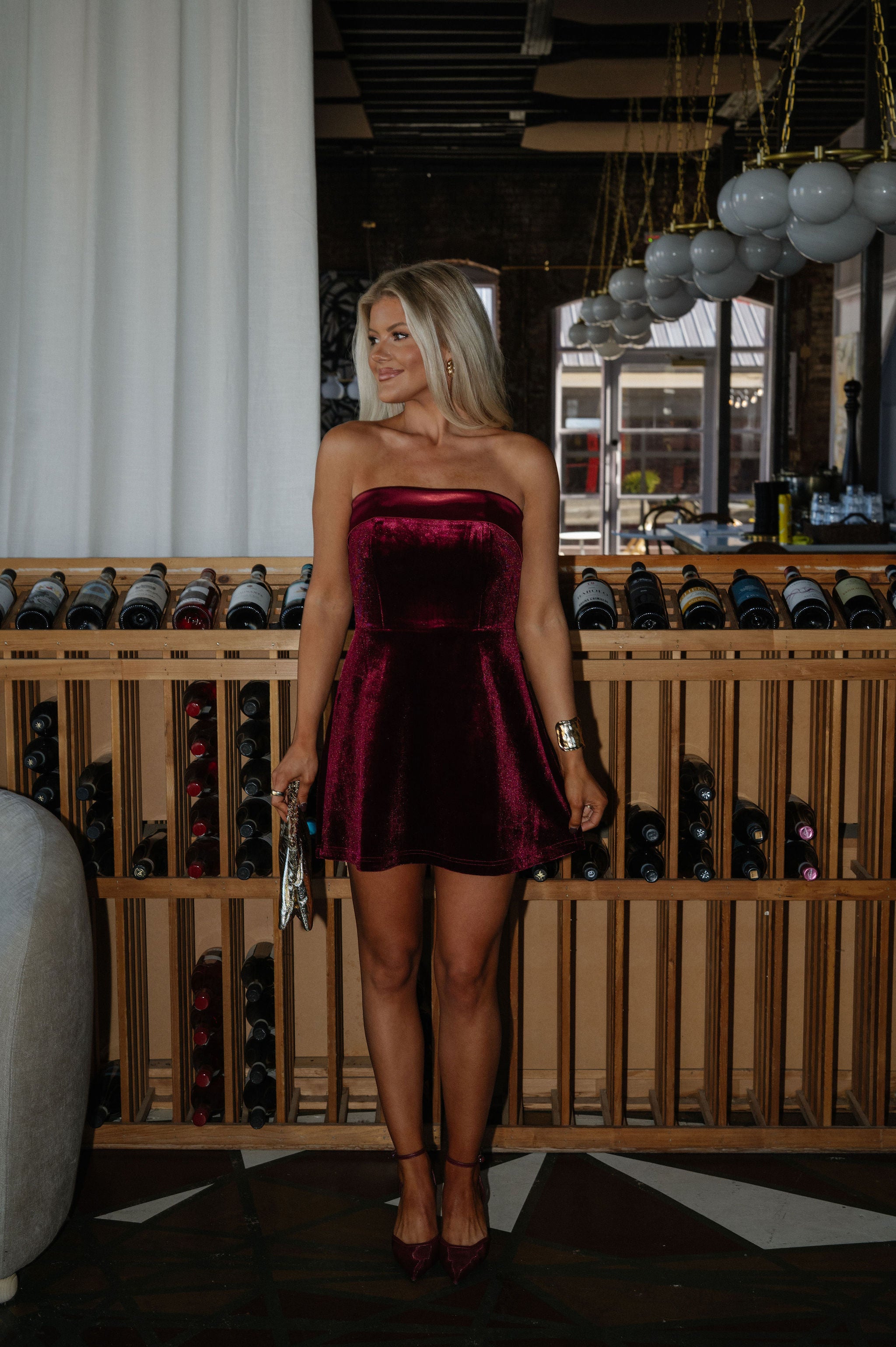 Noel Velvet Mini Dress-Burgundy