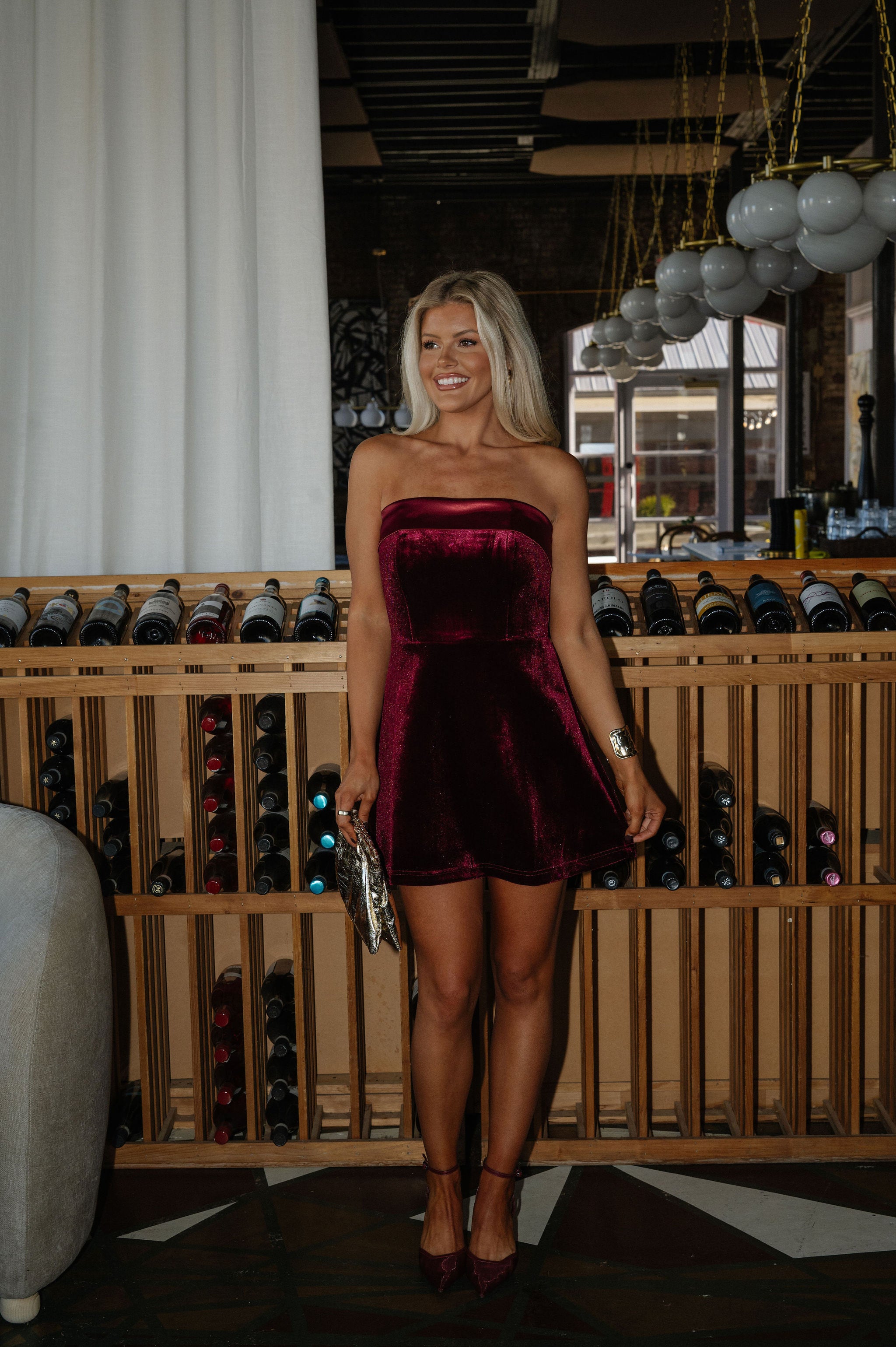 Noel Velvet Mini Dress-Burgundy