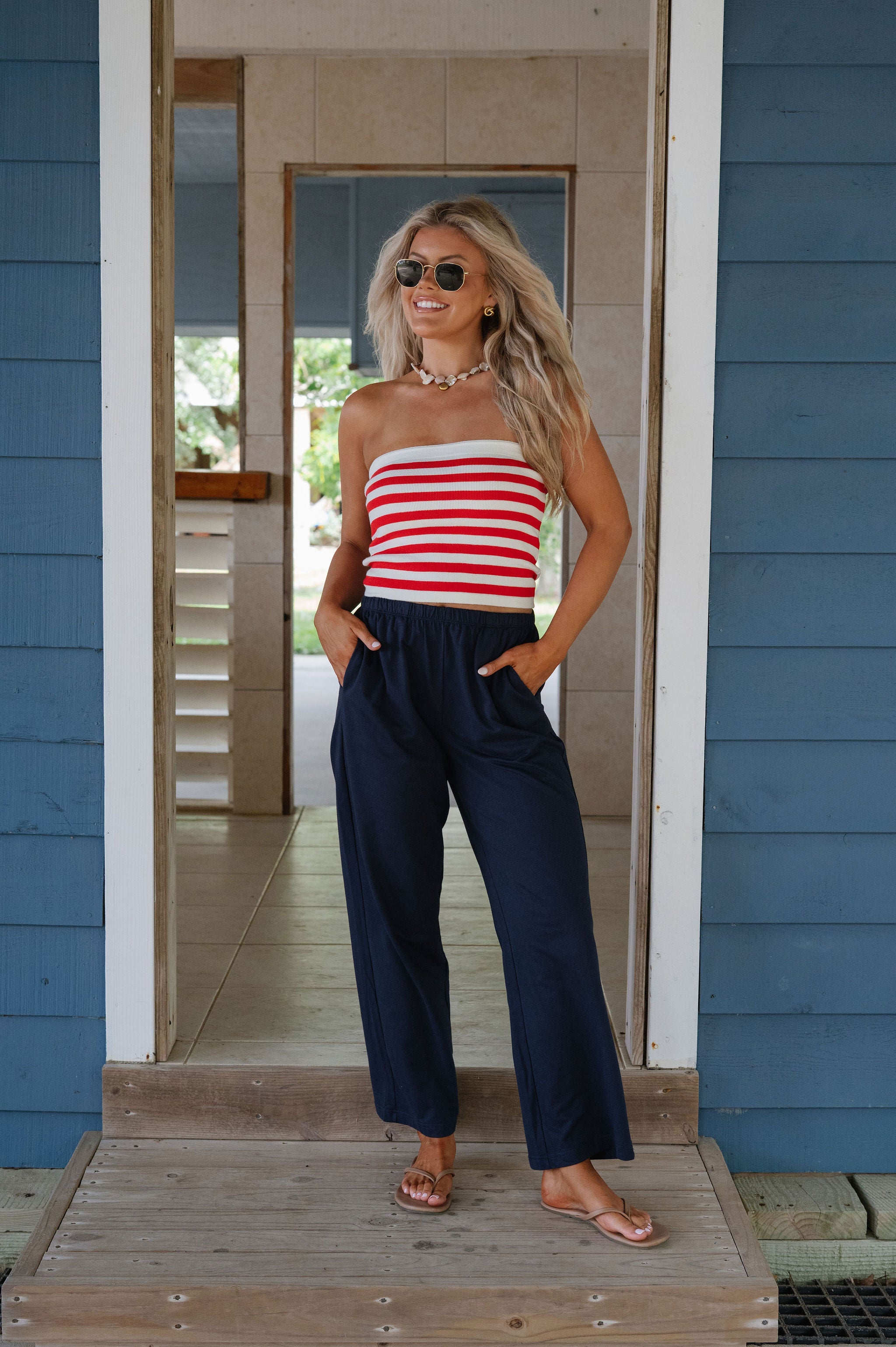 Electric Striped Tube Top- Red/Ivory