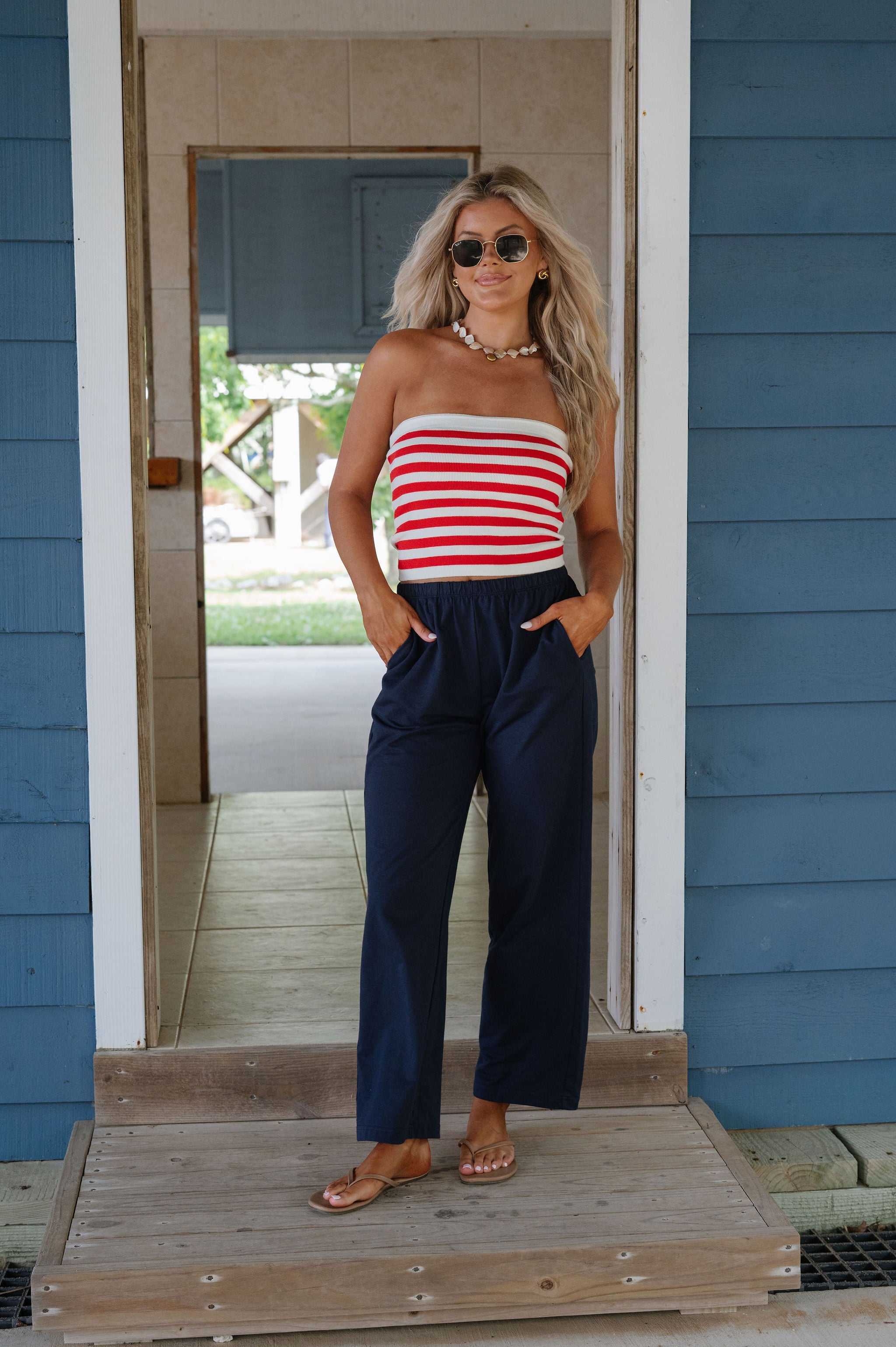 Electric Striped Tube Top- Red/Ivory