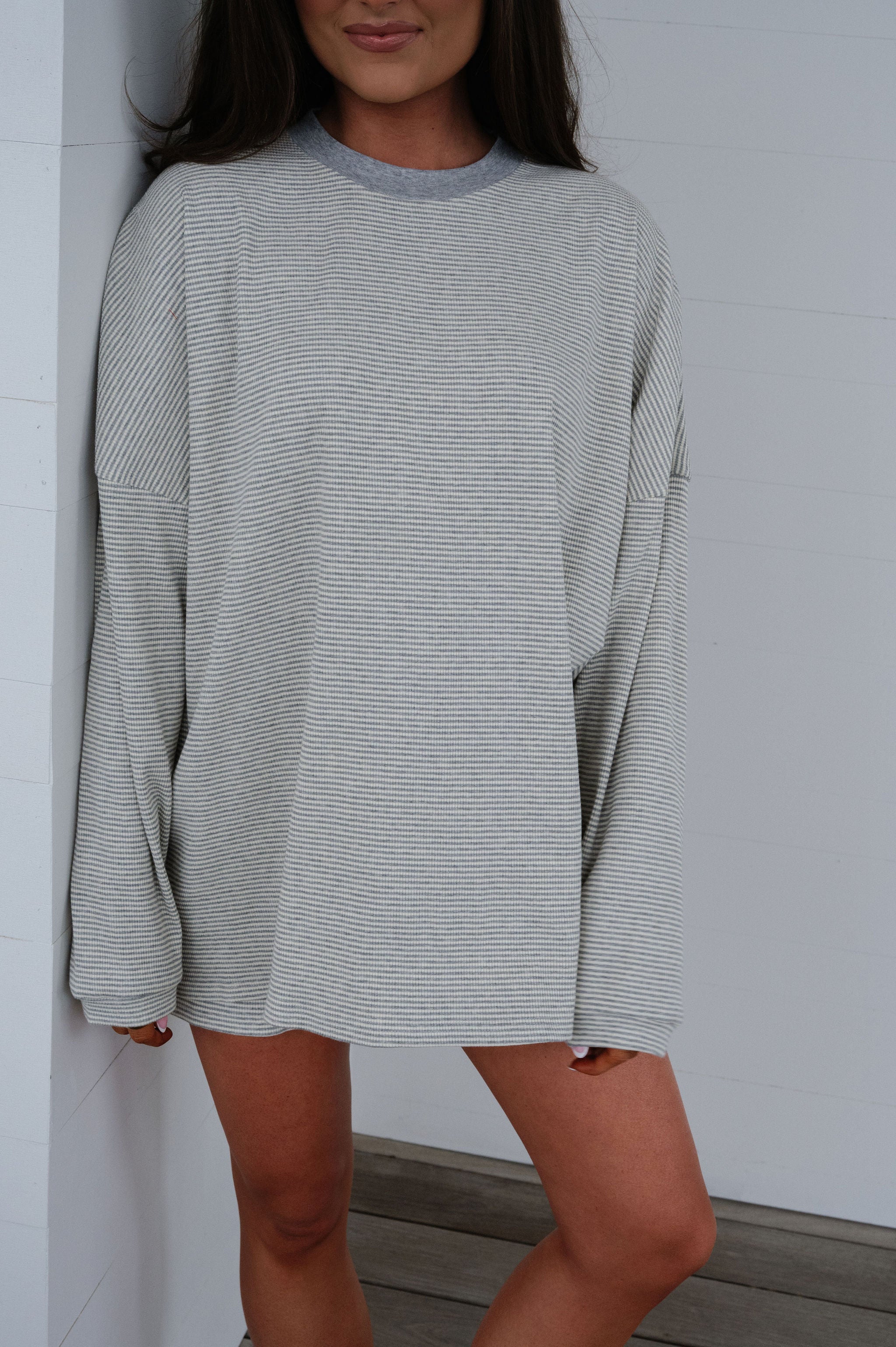 Kinsy Striped Top-Heather Grey