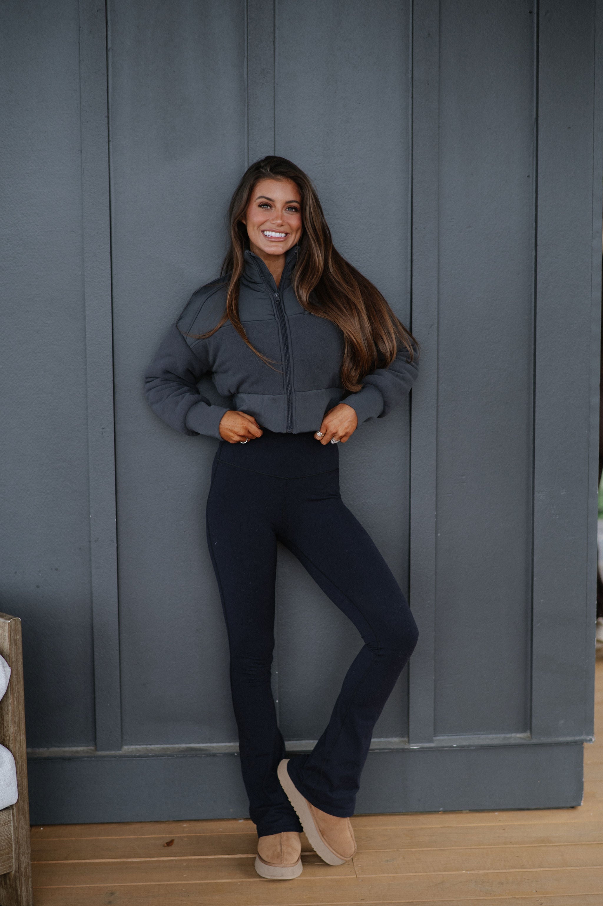 Fleece Cropped Jacket-Charcoal