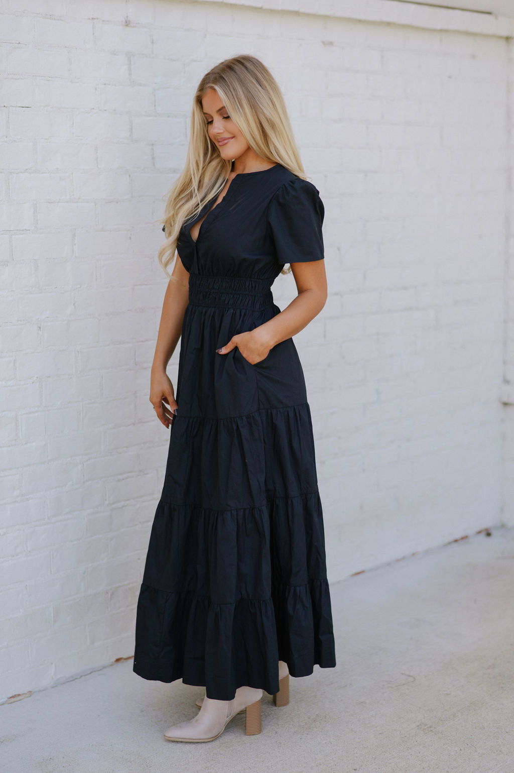 Cotton Poplin Maxi Dress-Dark Navy