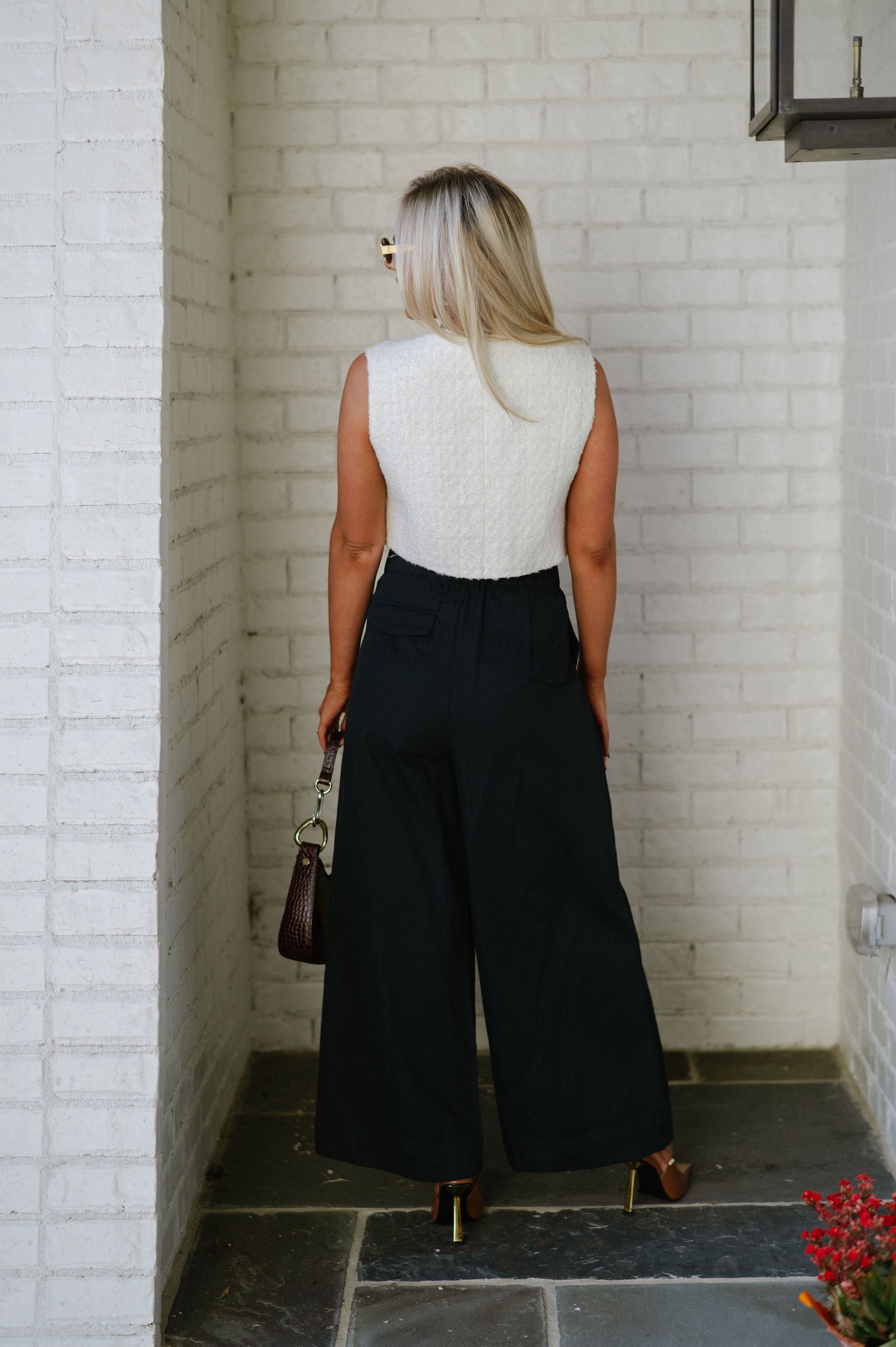 Pleated Wide Leg Pants-Navy