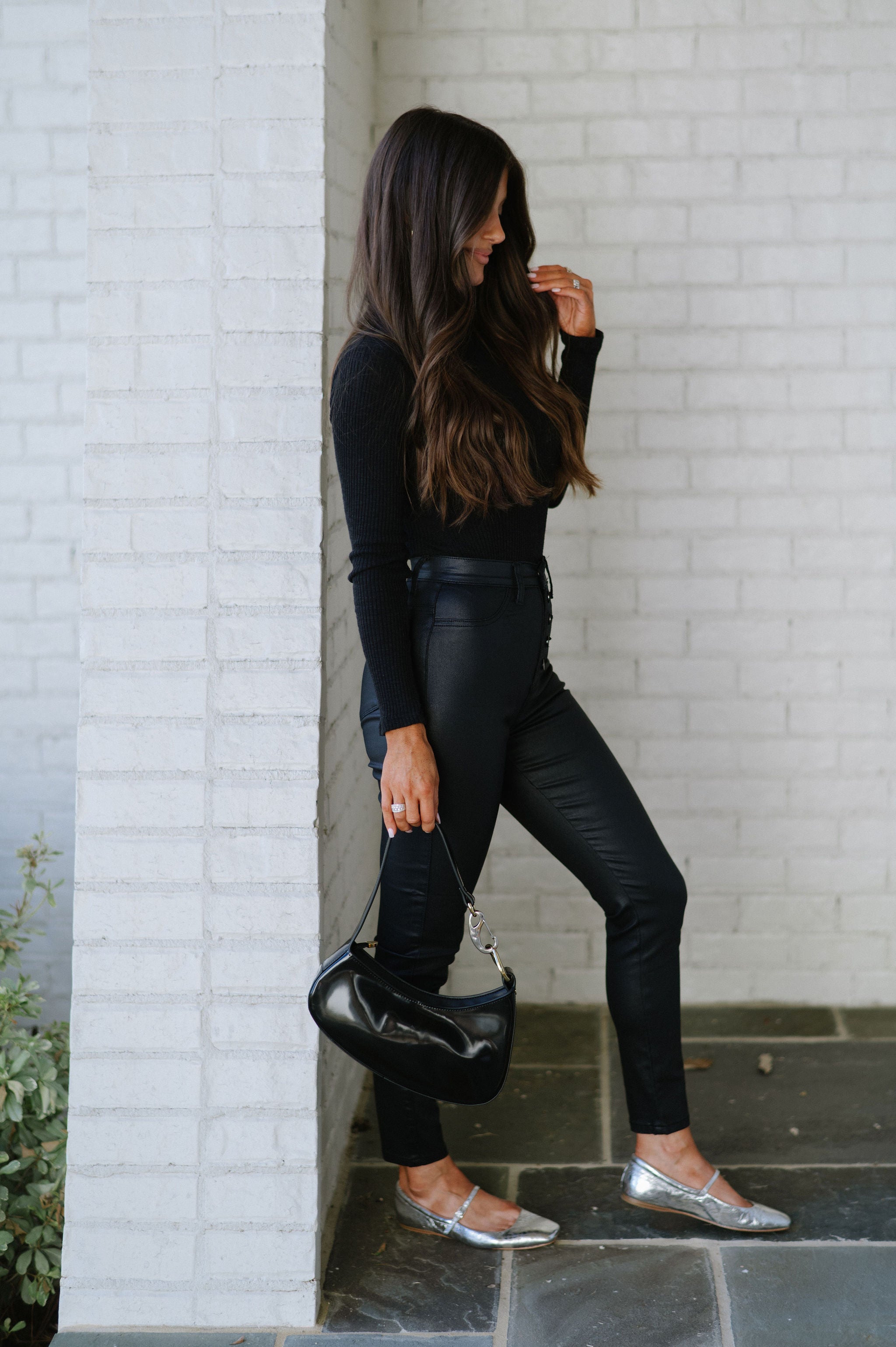 Marcie High Waisted Jeans-Coated Black