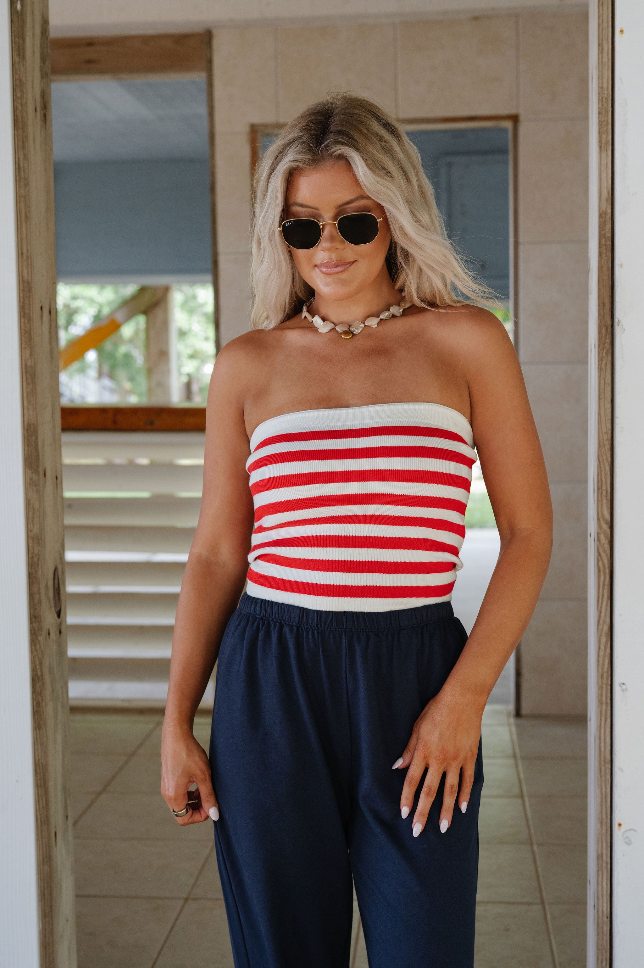 Electric Striped Tube Top- Red/Ivory