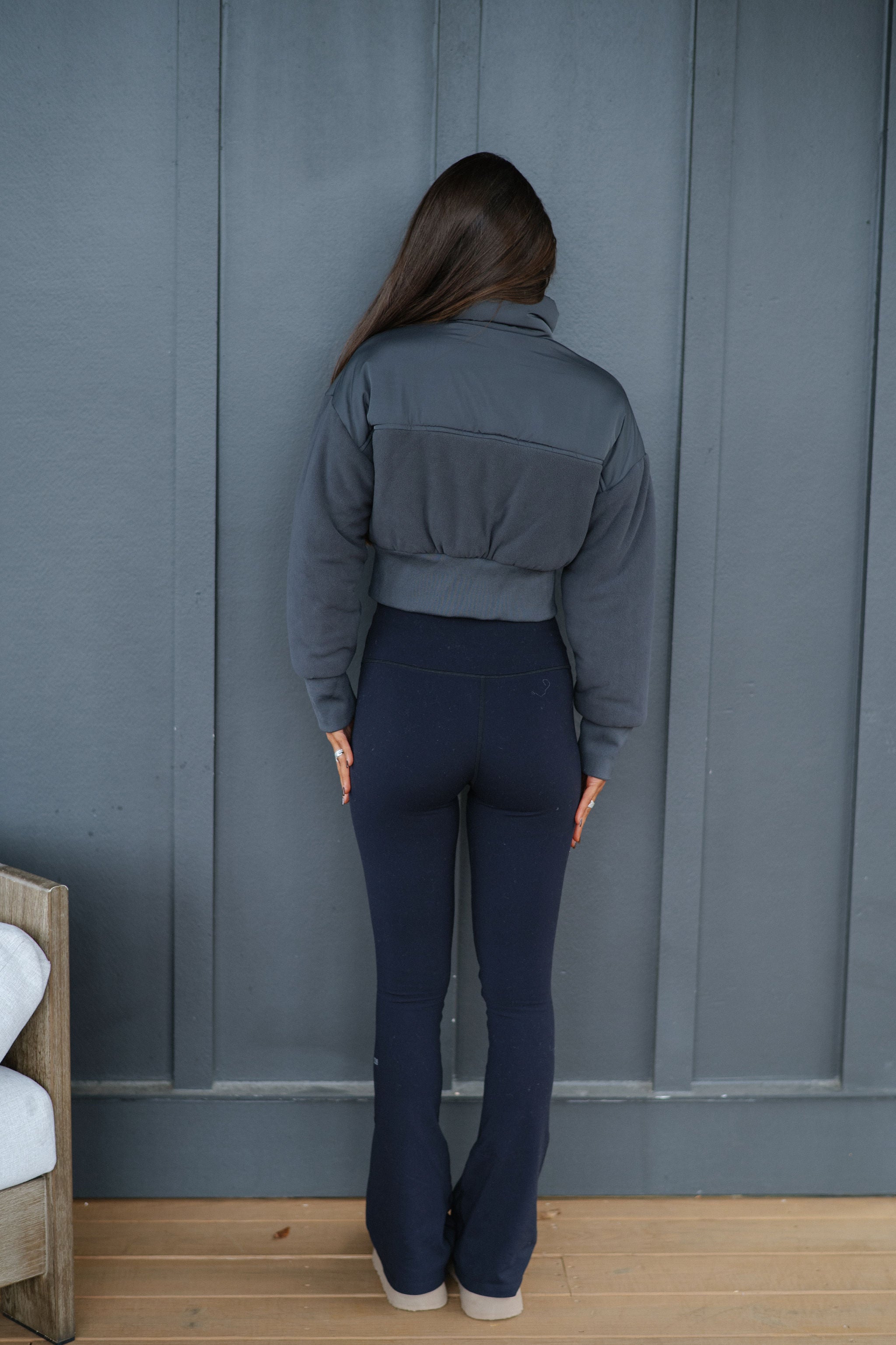 Fleece Cropped Jacket-Charcoal