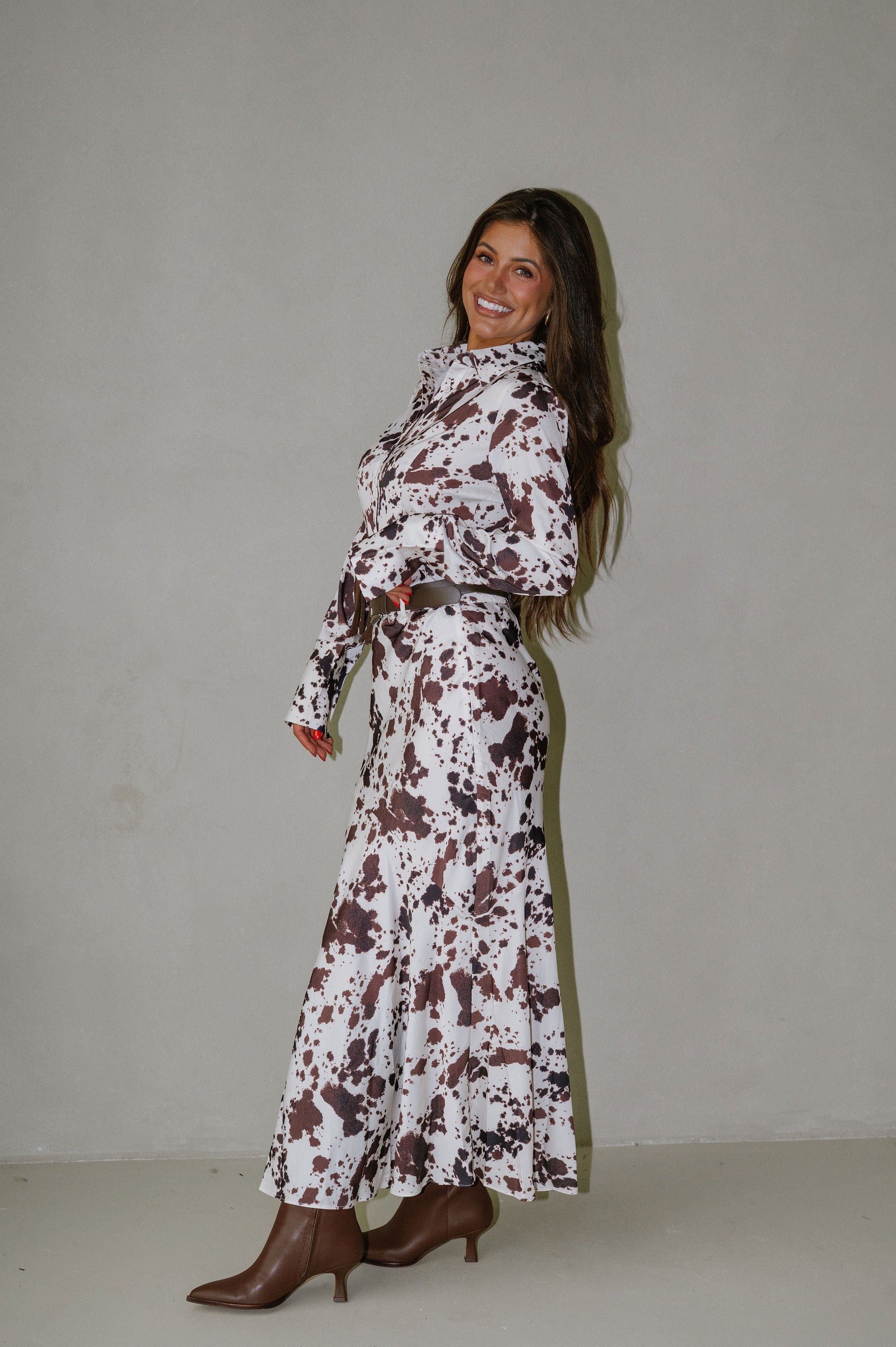 Steph Satin Shirt-Cow Print