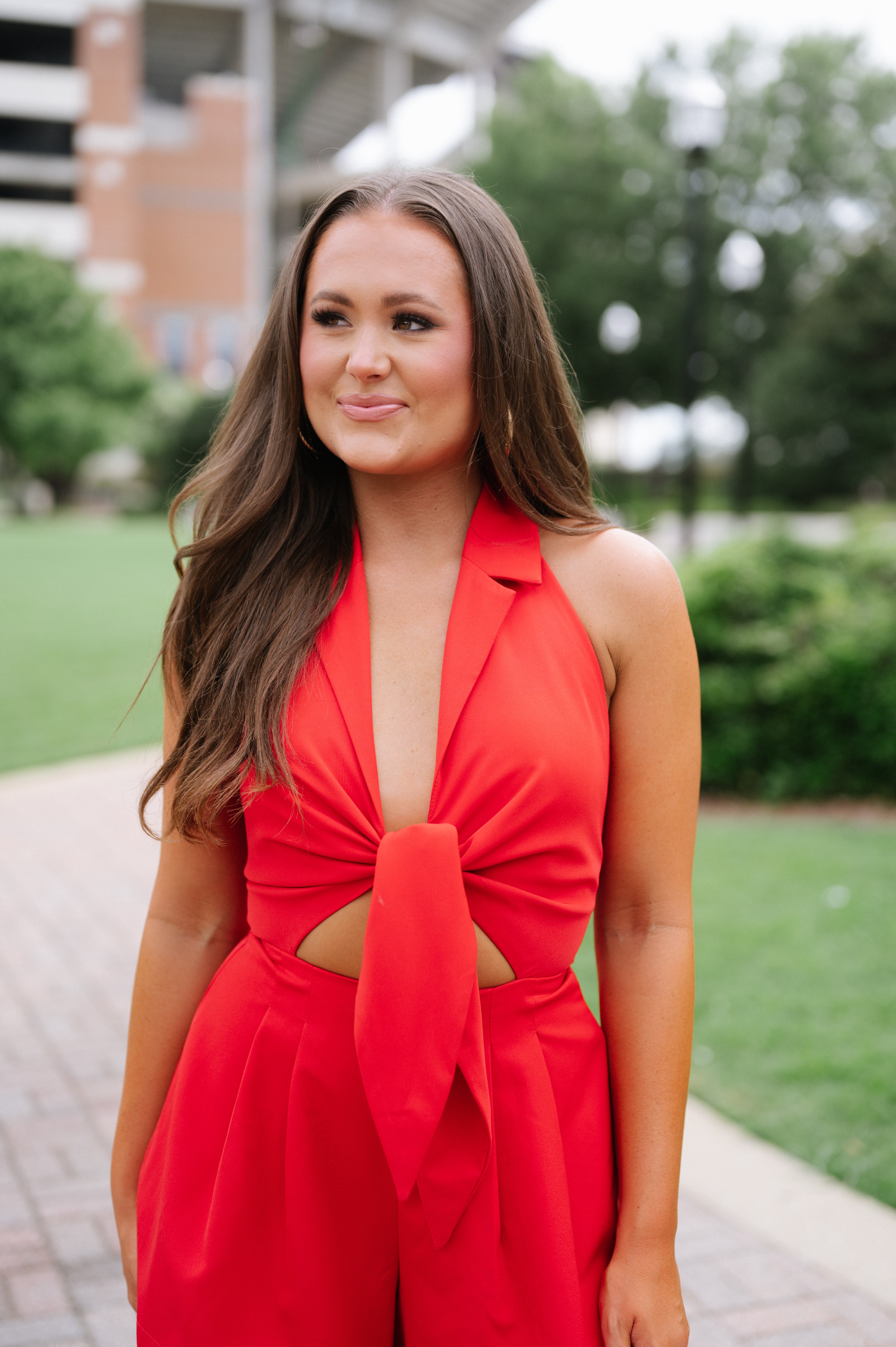 Halter Tie Front Playsuit-Red