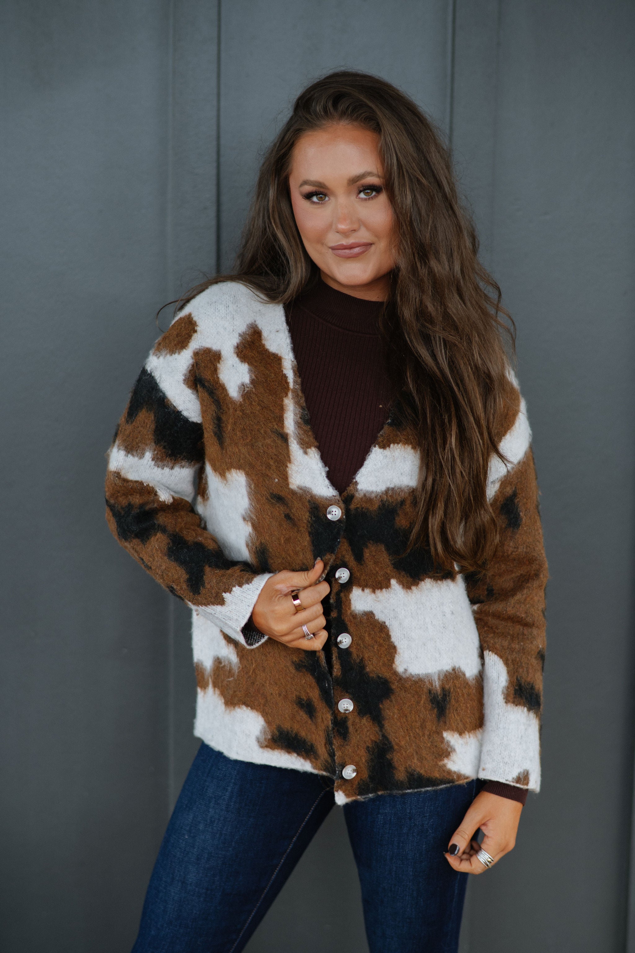Quinn Printed Cardigan-Brown