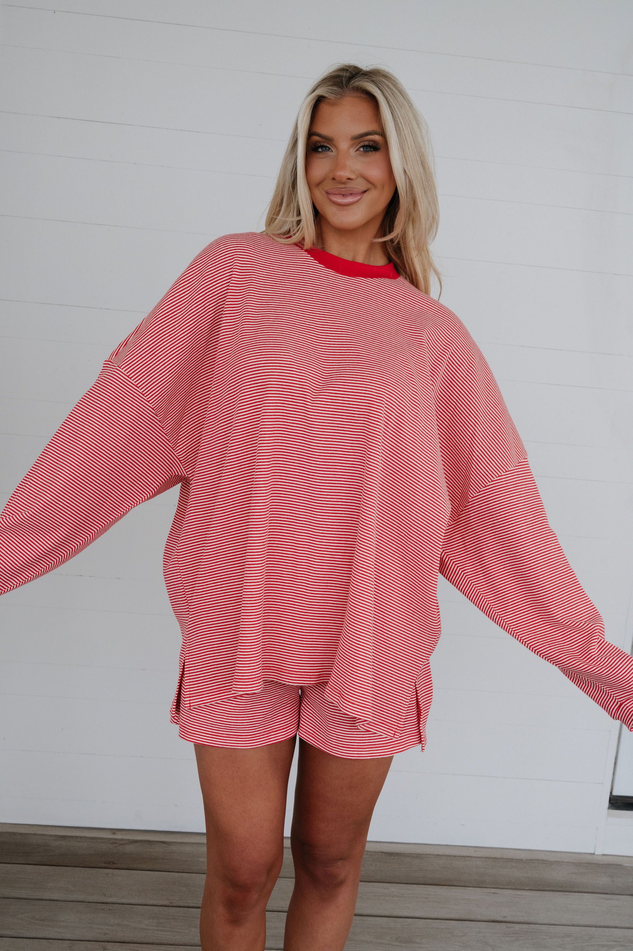 Kinsy Striped Top-Red