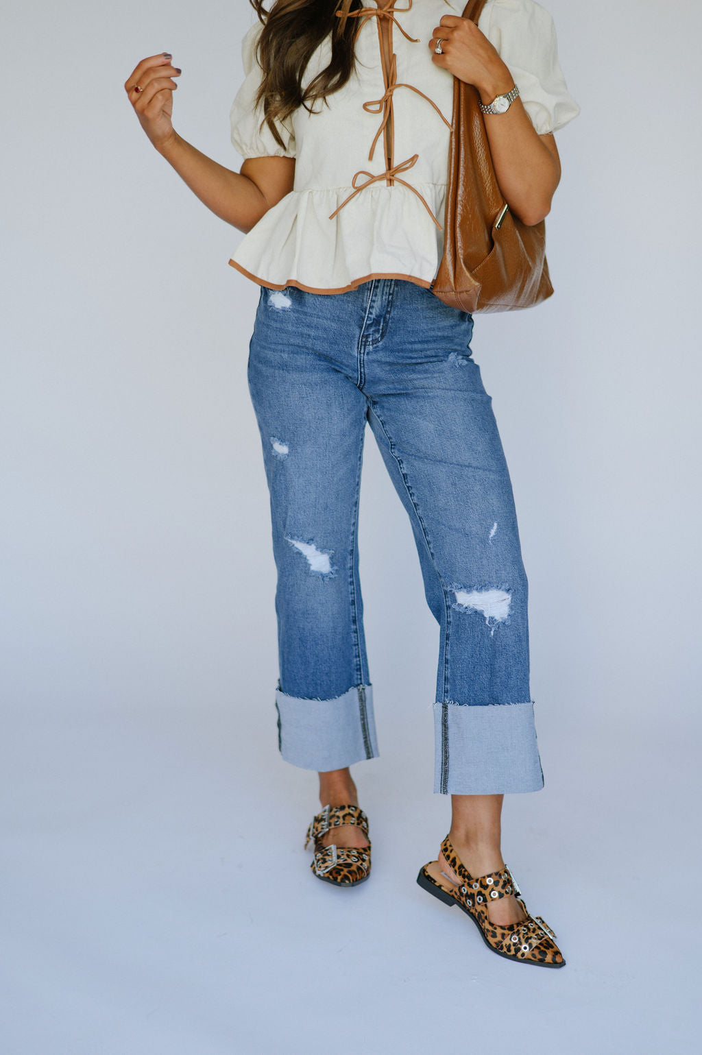 Gia Straight Leg Cuffed Jeans-Light Denim