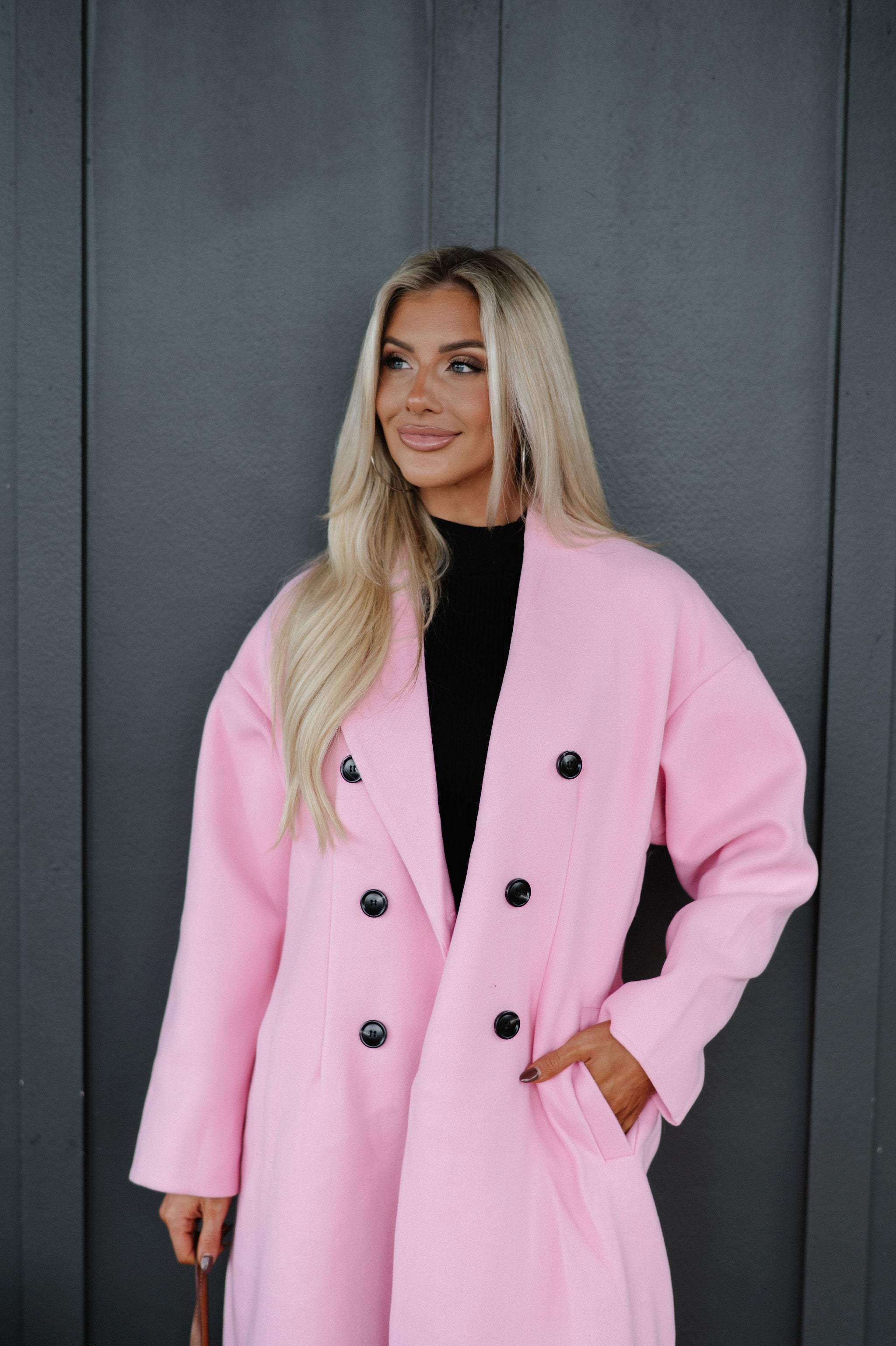 Chic Lapel Coat-Pink