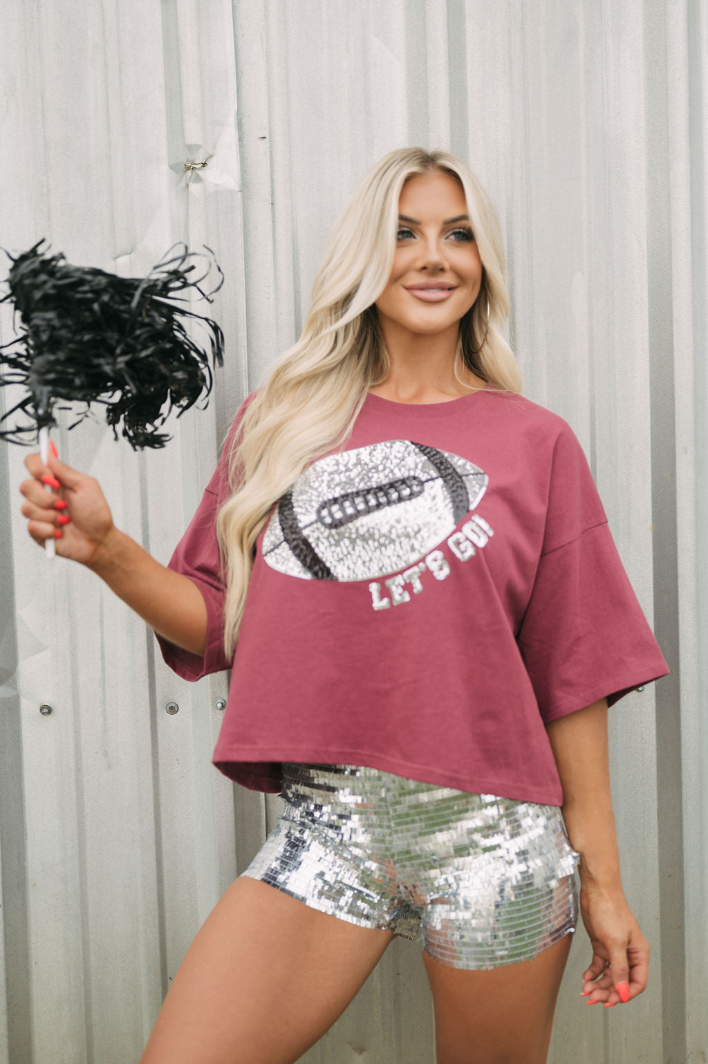 Let's Go! Football Sequin Cropped T-Shirt