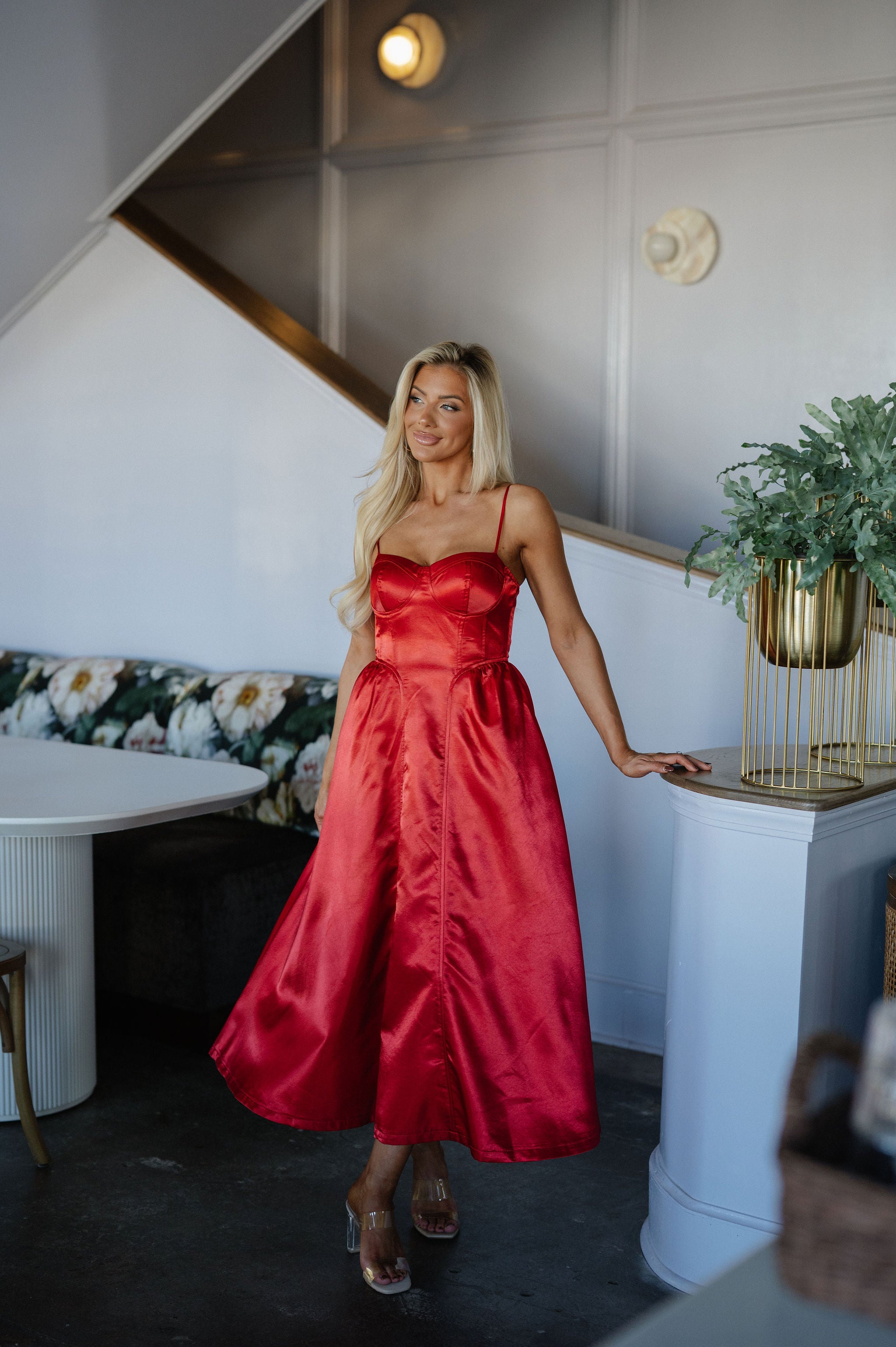 Jingle Bell Midi Dress-Red