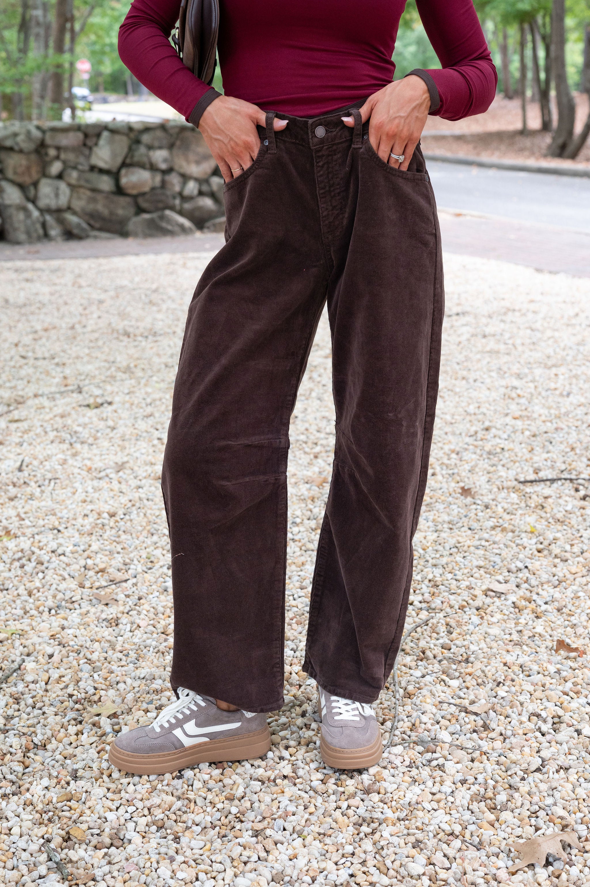 Loren Corduroy Barrel Pants-Dark Brown