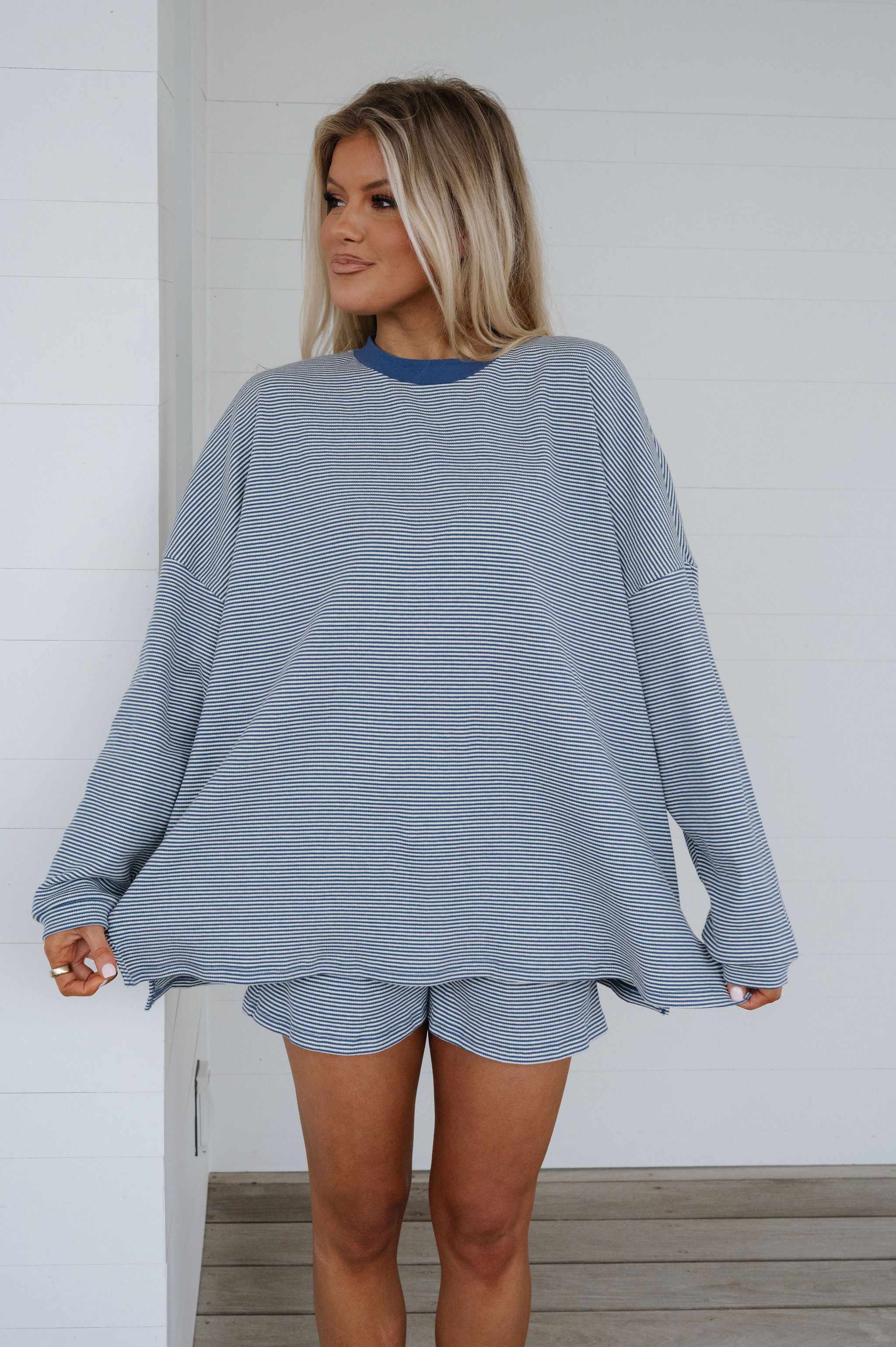 Kinsy Striped Top-Blue