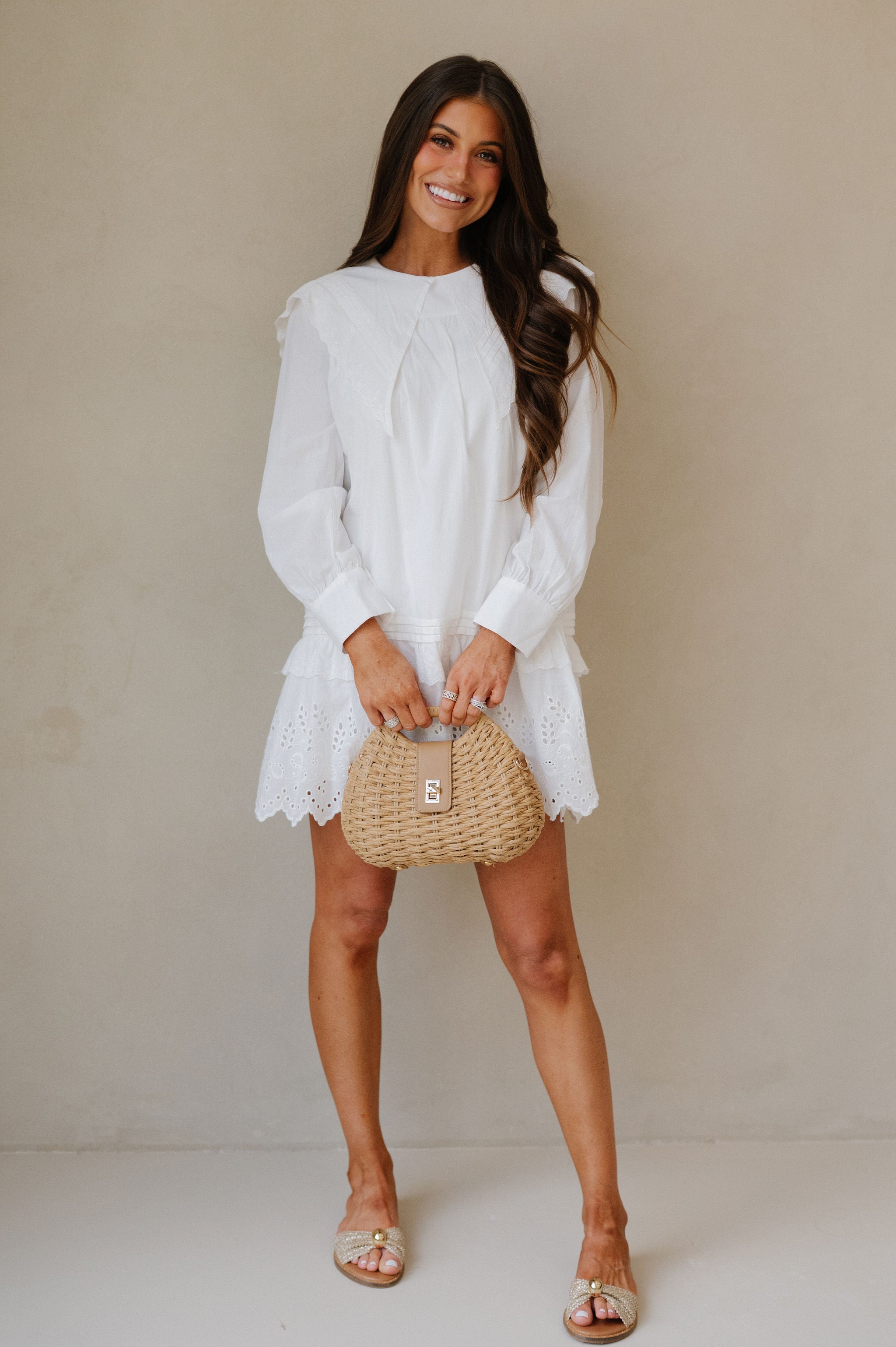 Mallie Eyelet Mini Dress-Off White